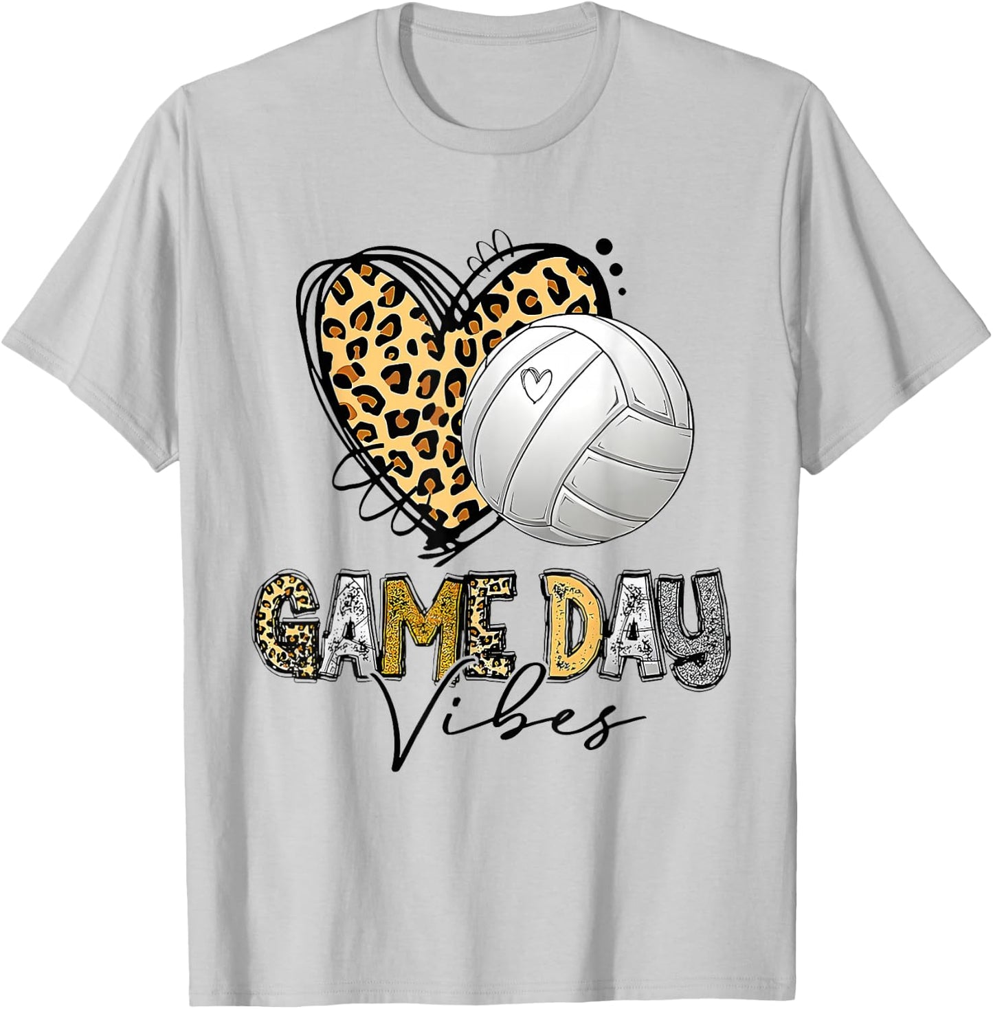 Volleyball Game Day Vibes Sport Heart Leopard Print Women T-Shirt - T-Shirt | Ash