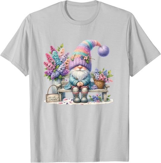 Cute Gnome For Girls Lilac Lavender Decor Hello Spring T-Shirt - T-Shirt | Ash