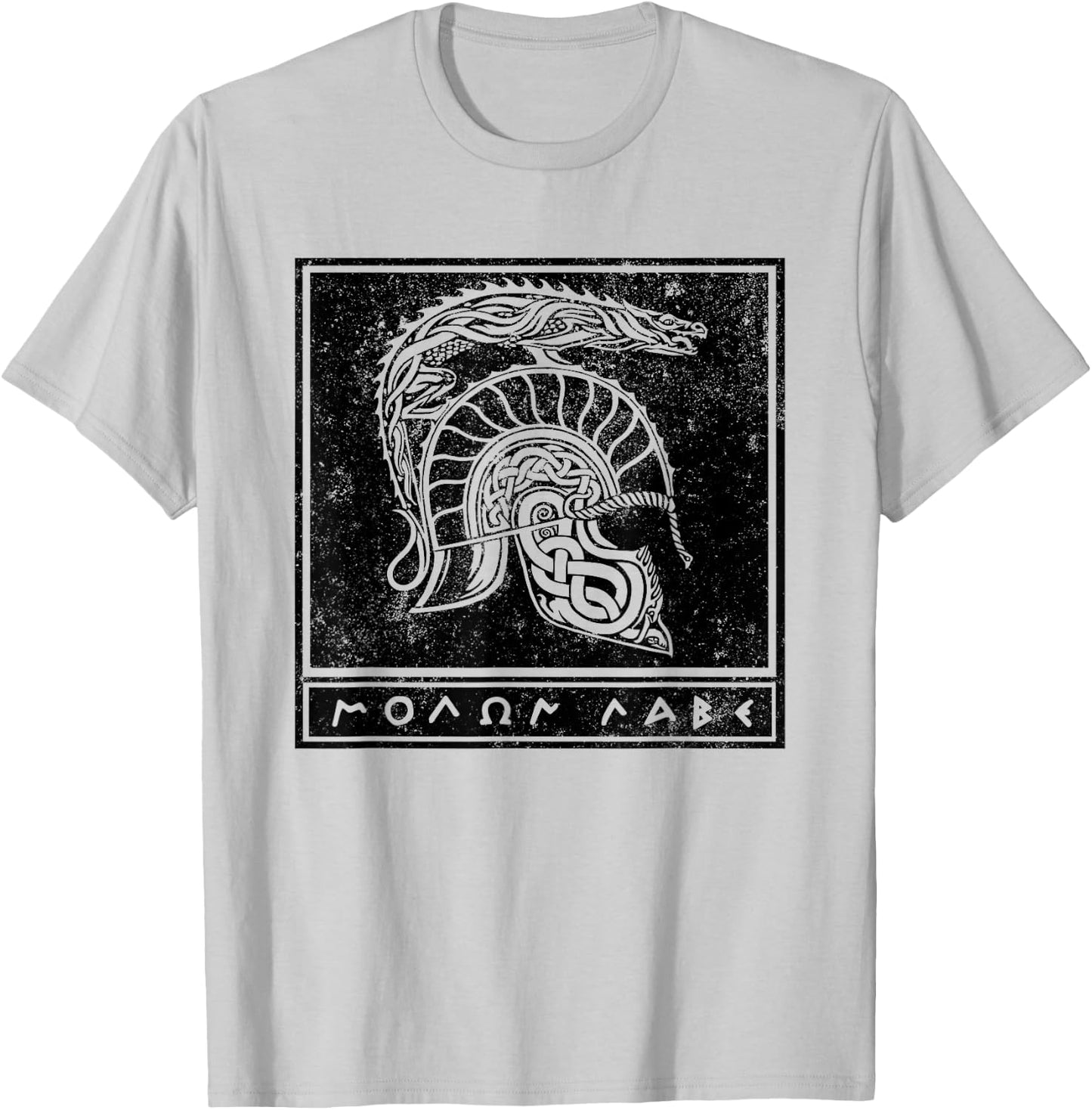 Distressed Molon Labe Celtic Tribal Spartan Warrior Helmet T-Shirt - T-Shirt | Ash