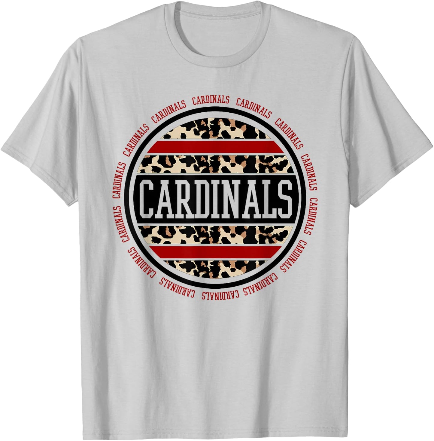Cardinals School Spirit Leopard Print Teacher Gift T-Shirt - T-Shirt | Ash