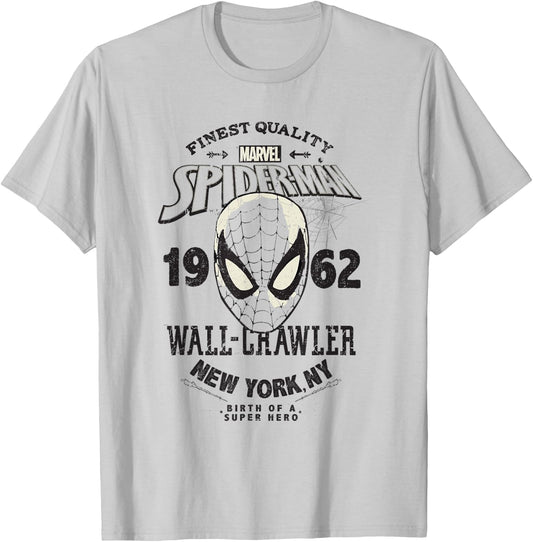 Marvel Spider-Man 1962 Birth Of A Super Hero Big Retro Logo T-Shirt - T-Shirt | Ash