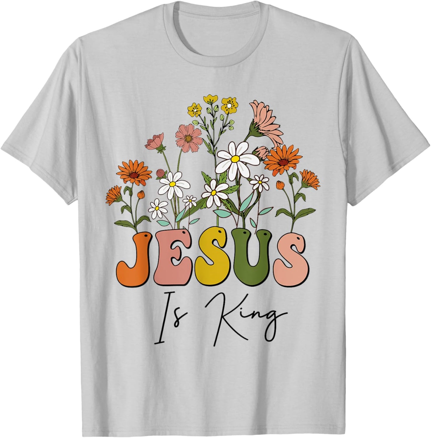 Floral Christian-Shirt Jesus Is King Cute Girl Teen Women T-Shirt - T-Shirt | Ash