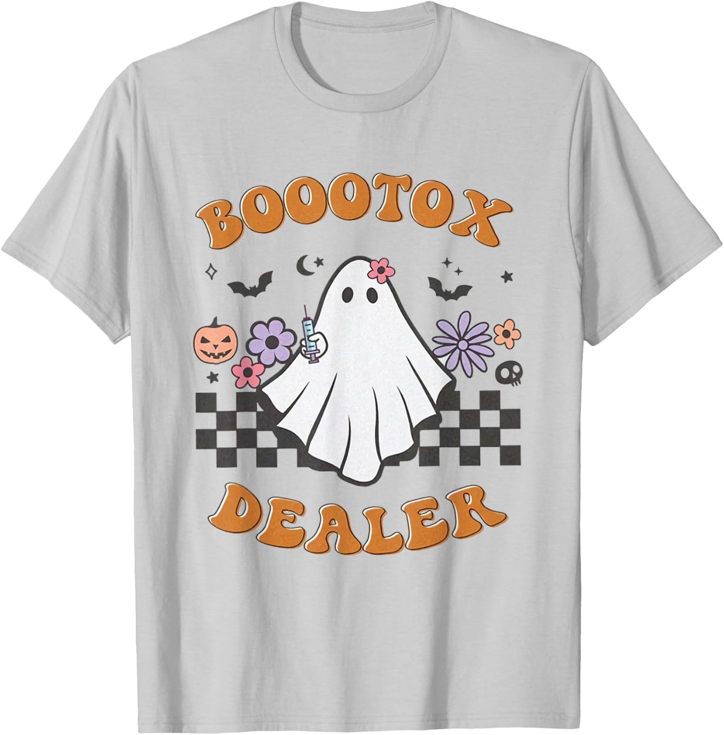 Nurse Injector Halloween Retro Botox Dealer Ghost Pumpkin T-Shirt - T-Shirt | Ash
