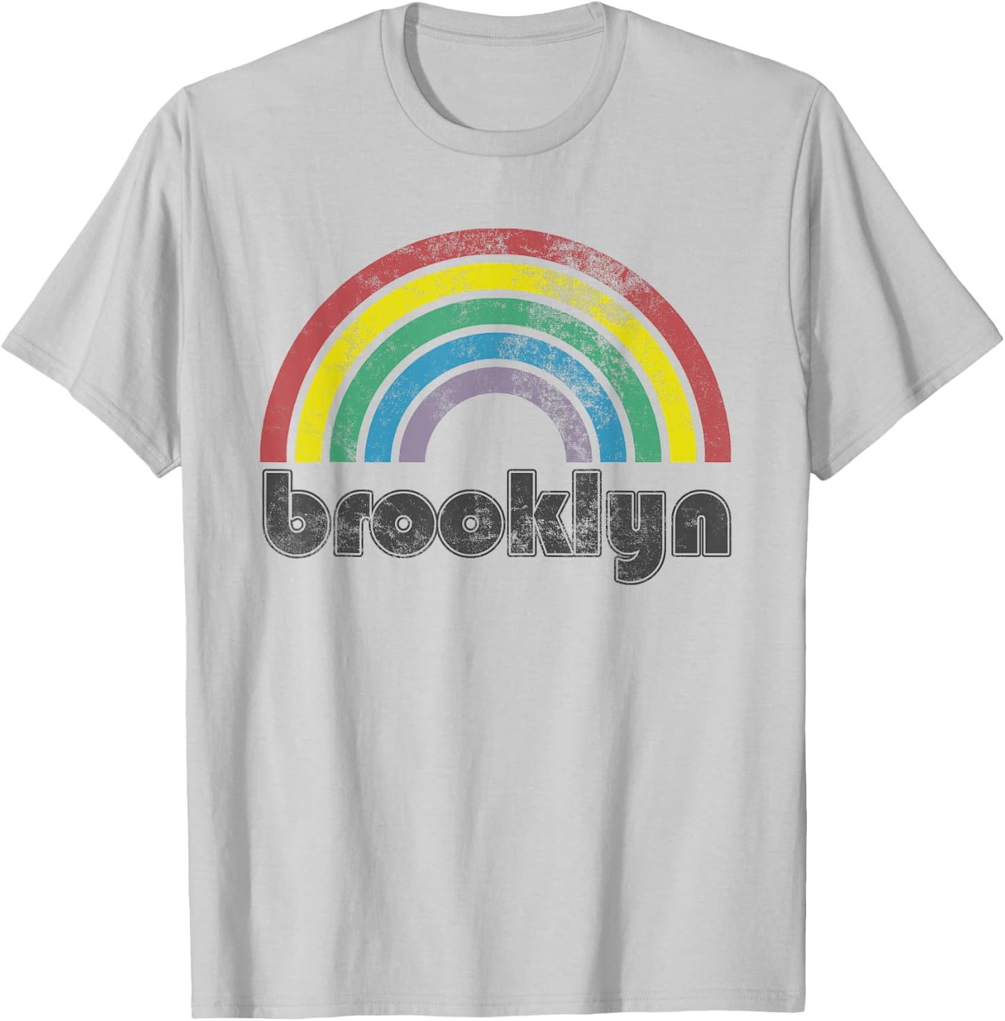 Brooklyn New York Rainbow 70's 80's Style Retro Gift T-Shirt - T-Shirt | Ash