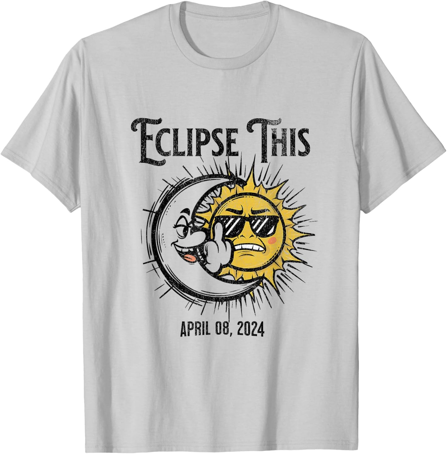 Funny Solar Eclipse 2024 Distressed T-Shirt - T-Shirt | Ash