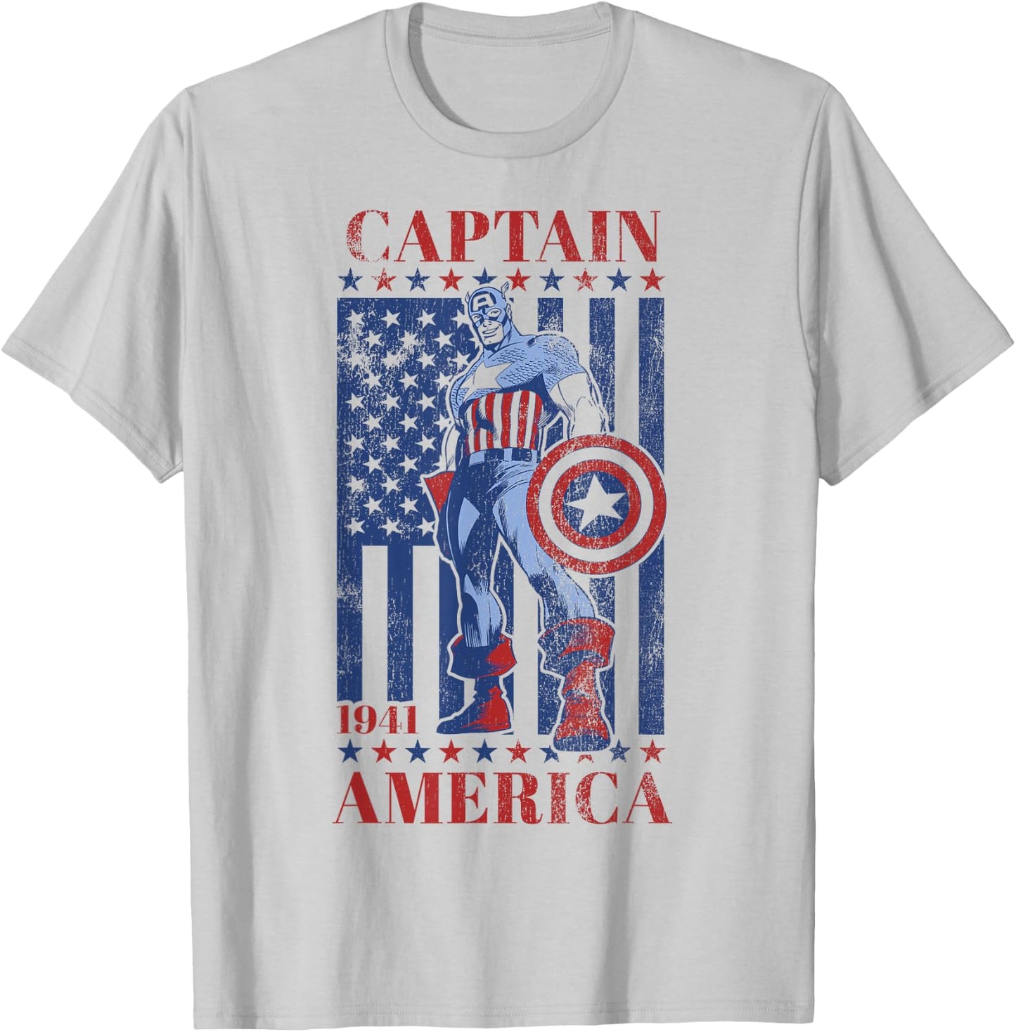Marvel Captain America 1944 American Flag Faded Portrait T-Shirt - T-Shirt | Ash