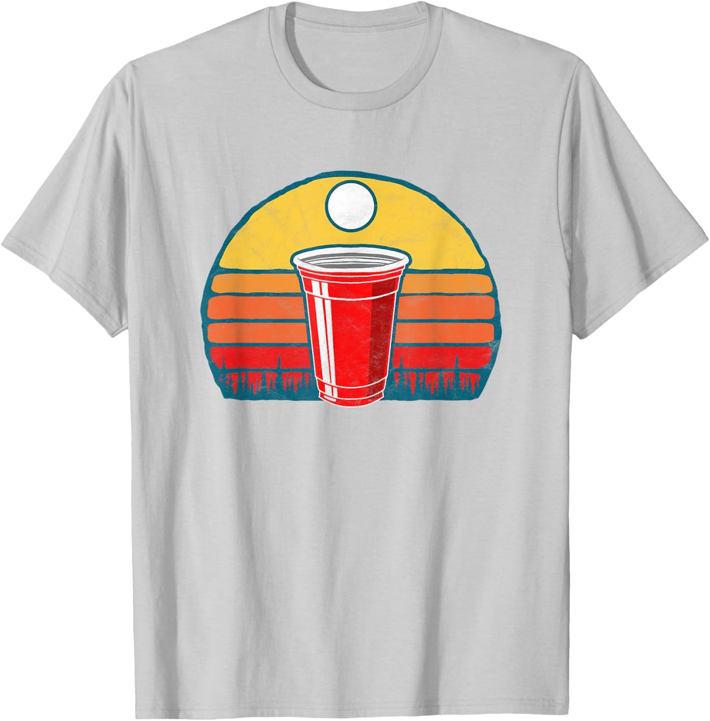 Vintage Red Plastic Cup & Beer Pong Ball Funny Minimalist T-Shirt - T-Shirt | Ash