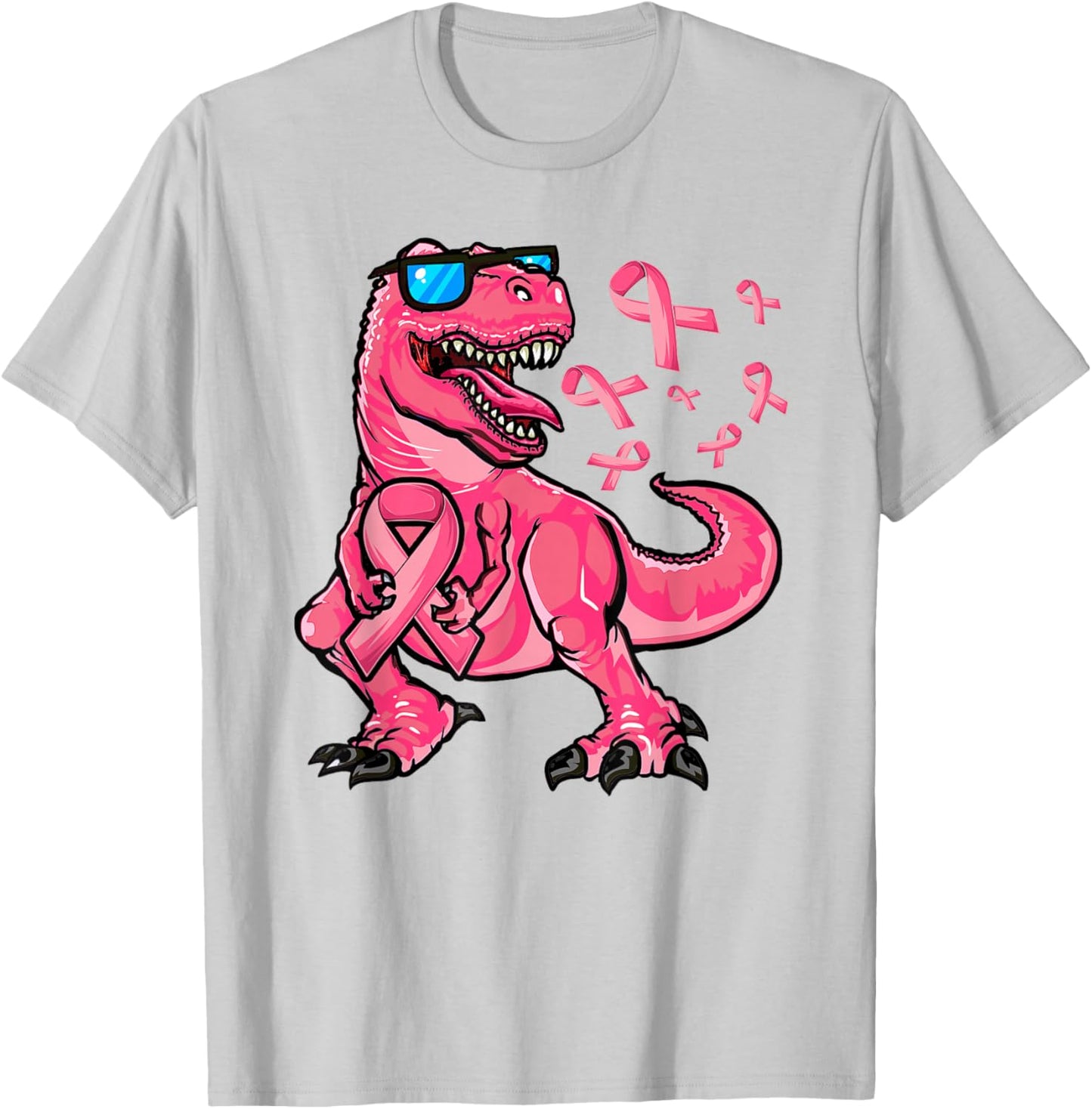 Boys Breast Cancer Awareness, Breast Cancer T-Rex Dinosaur T-Shirt - T-Shirt | Ash