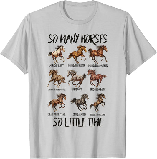Vintage Retro So Many Horse So Little Time, Horseback Riding T-Shirt - T-Shirt | Ash