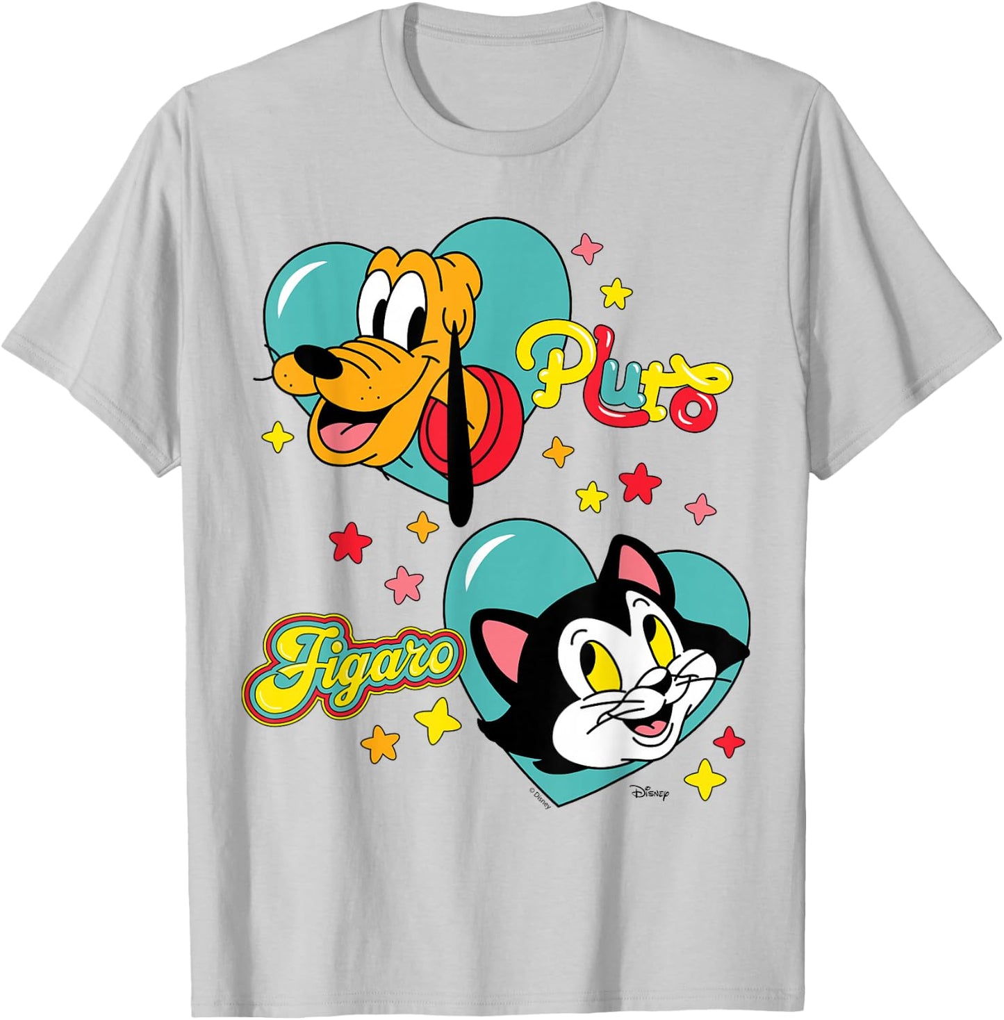 Pluto And Figaro Hearts And Stars T-Shirt - T-Shirt | Ash