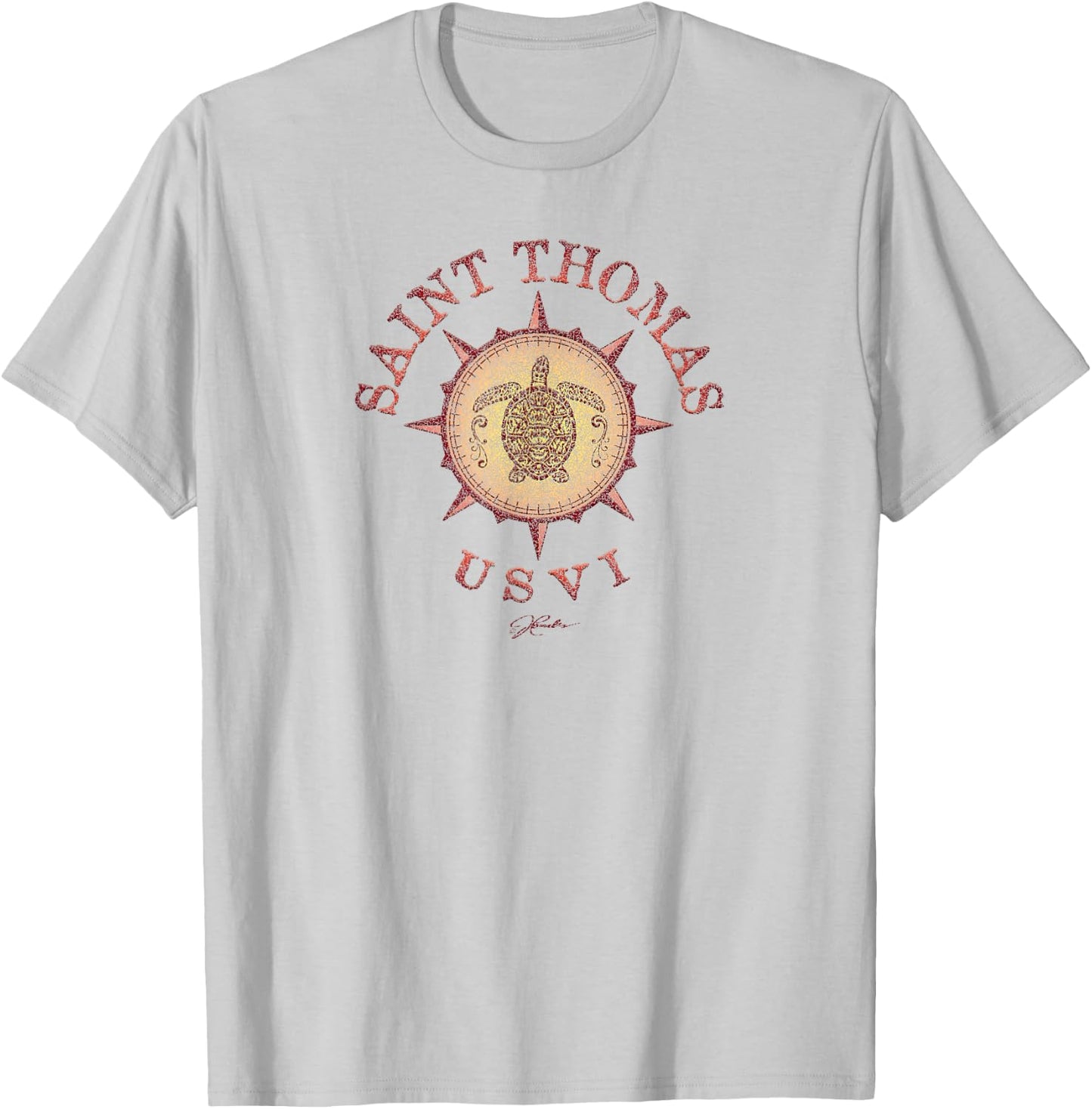 JCombs: Saint Thomas, USVI, Sea Turtle on Windrose T-Shirt - T-Shirt | Ash