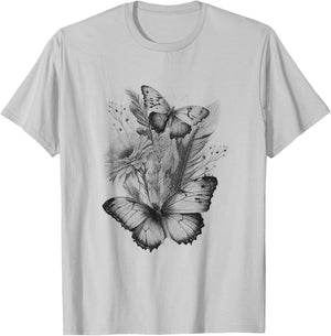Wildflowers and Butterflies Vintage Floral Graphic T-Shirt - T-Shirt | Ash