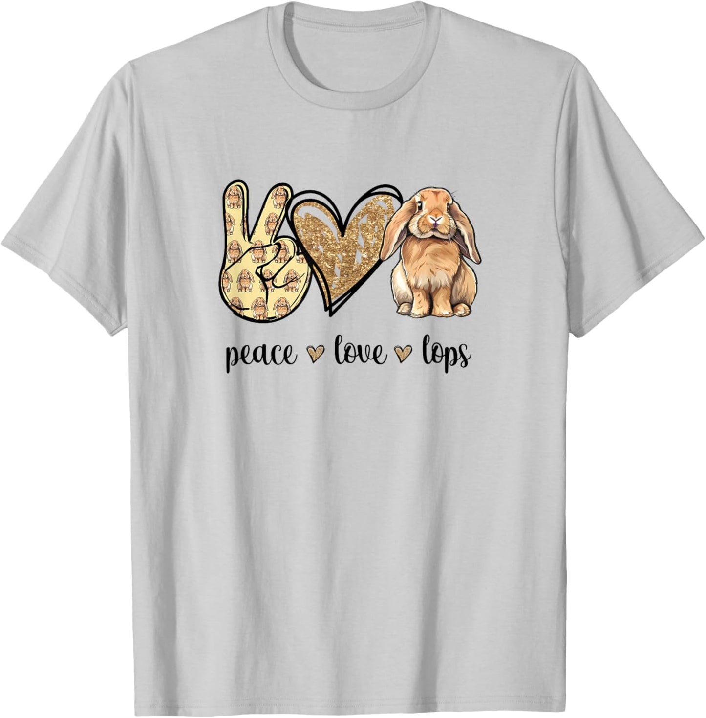 Peace Love Mini Holland Lop Bunny Rabbit Lover T-Shirt - T-Shirt | Ash