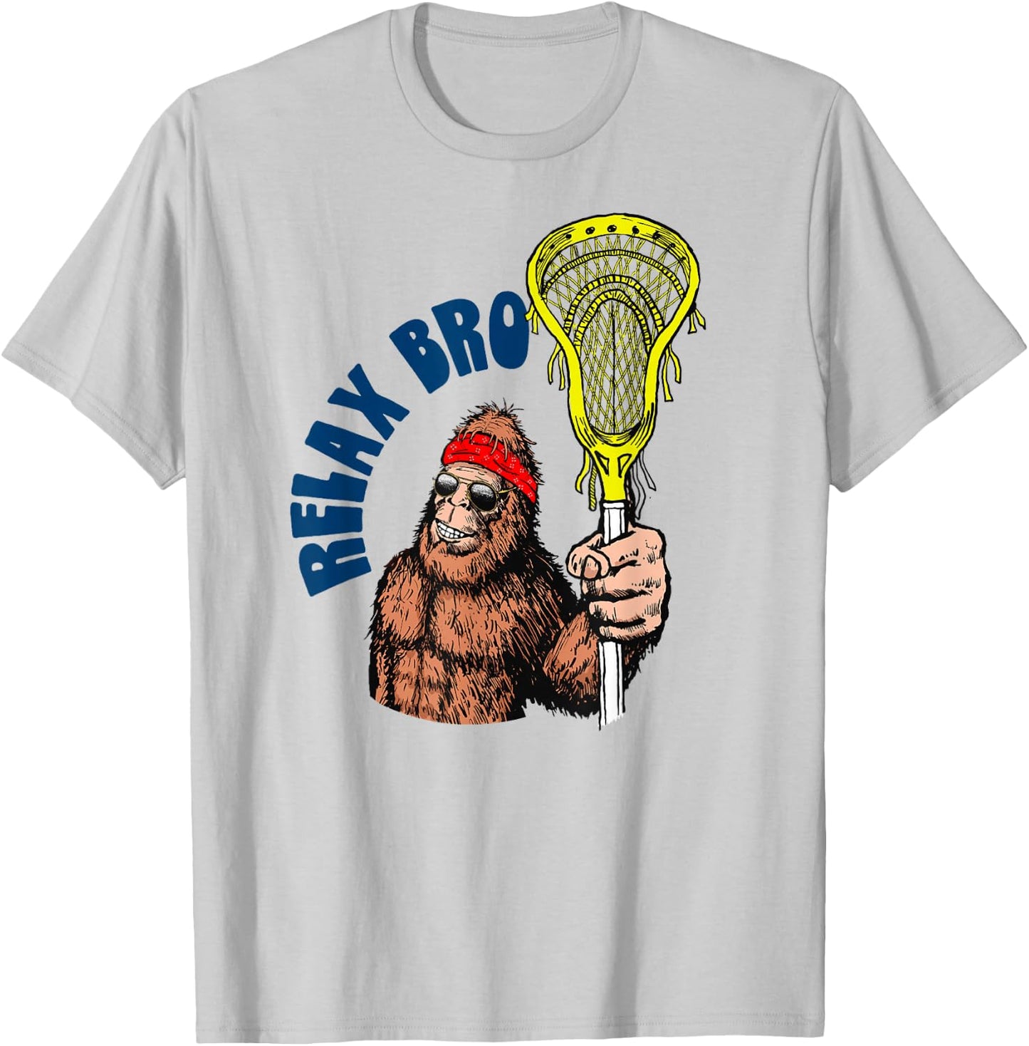 Relax Bro! Funny Sasquatch Lax Bigfoot Lacrosse Vintage 80s T-Shirt - T-Shirt | Ash
