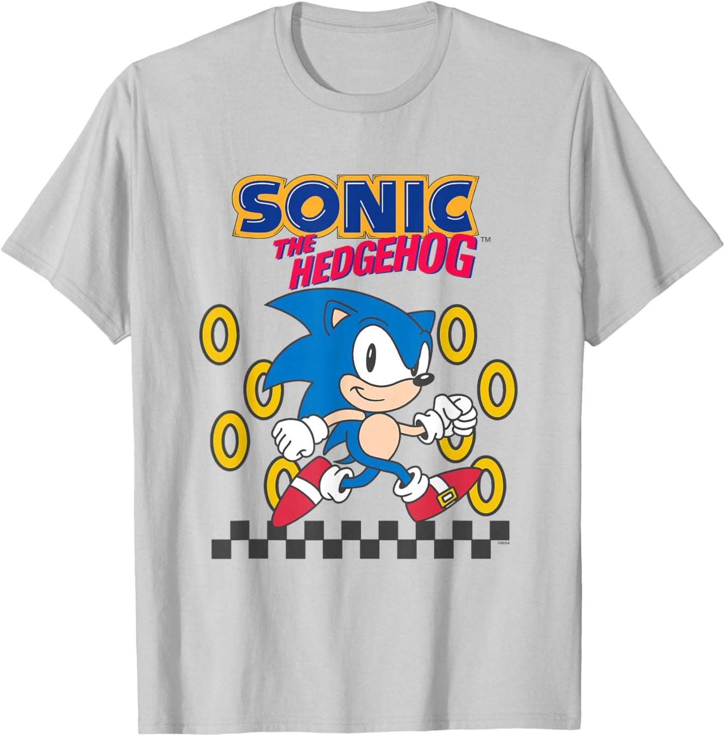 Sonic The Hedgehog Cute Run Through Golden Rings Retro T-Shirt - T-Shirt | Ash