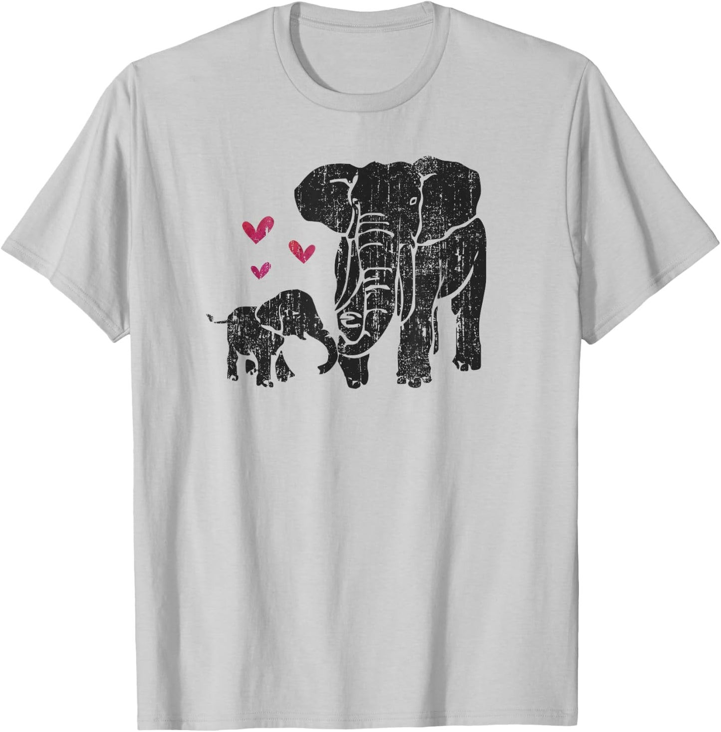 Elephant Mother & Baby African Elephant Distressed Graphic T-Shirt - T-Shirt | Ash