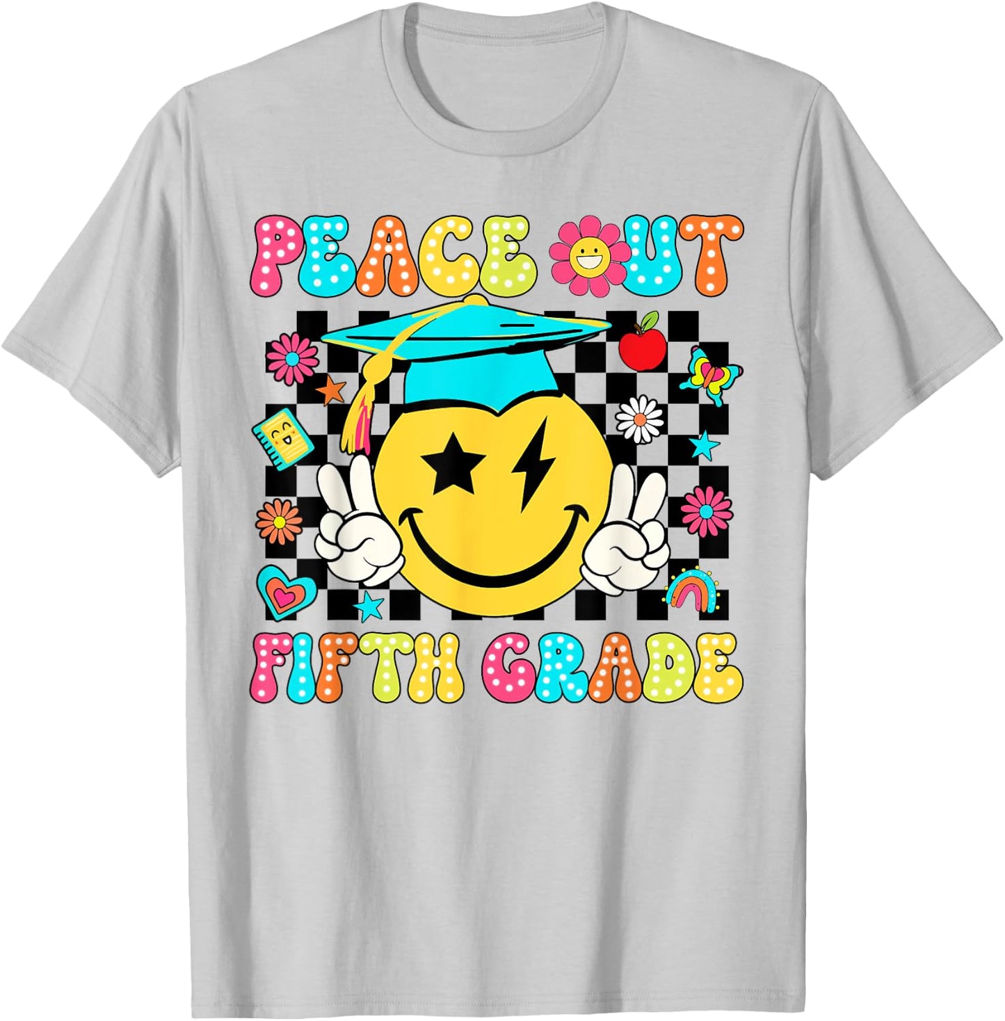 Peace Out Fifth Grade Cute Groovy Last Day Of 5th Grade T-Shirt - T-Shirt | Ash