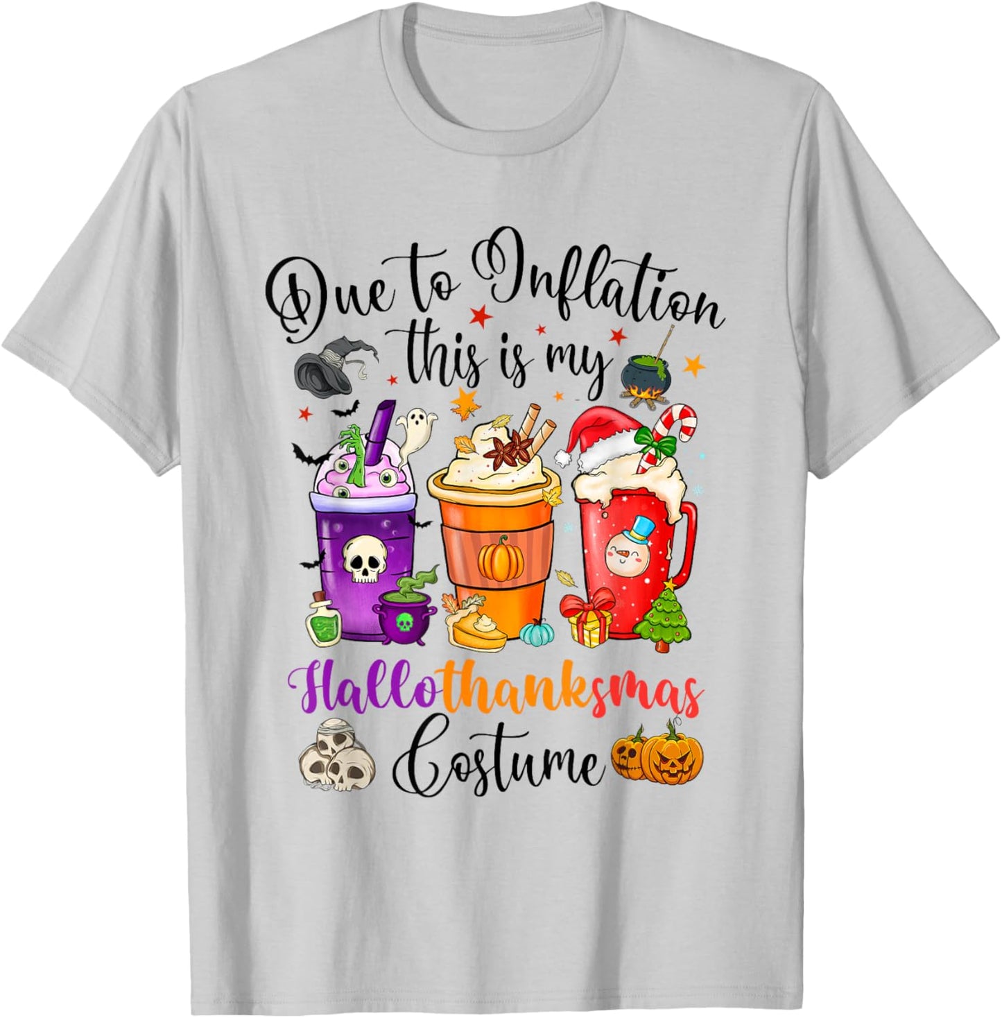 Halloween Christmas Happy Hallothanksmas Thanksgiving T-Shirt - T-Shirt | Ash