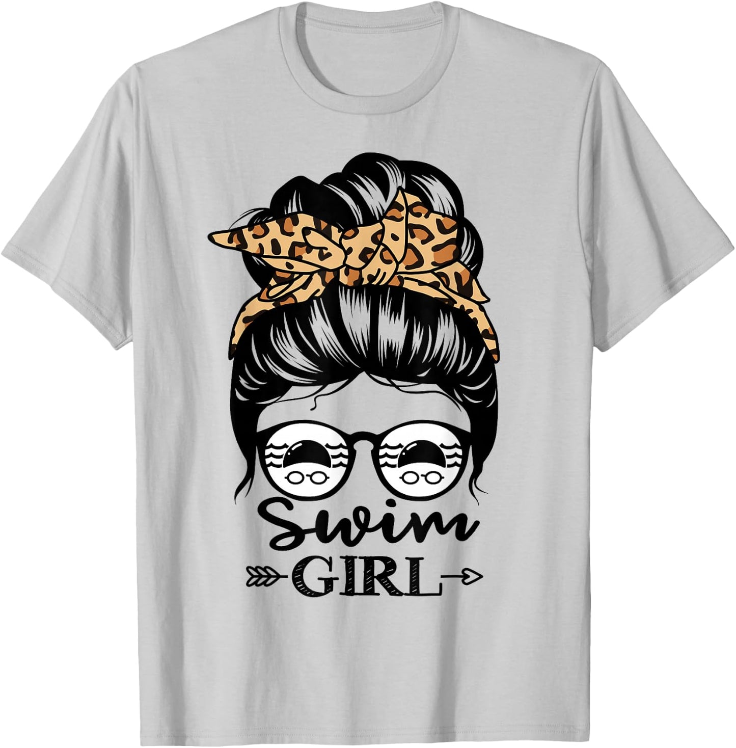 Swim Girl Messy Bun Hair Funny Swimmer T-Shirt - T-Shirt | Ash