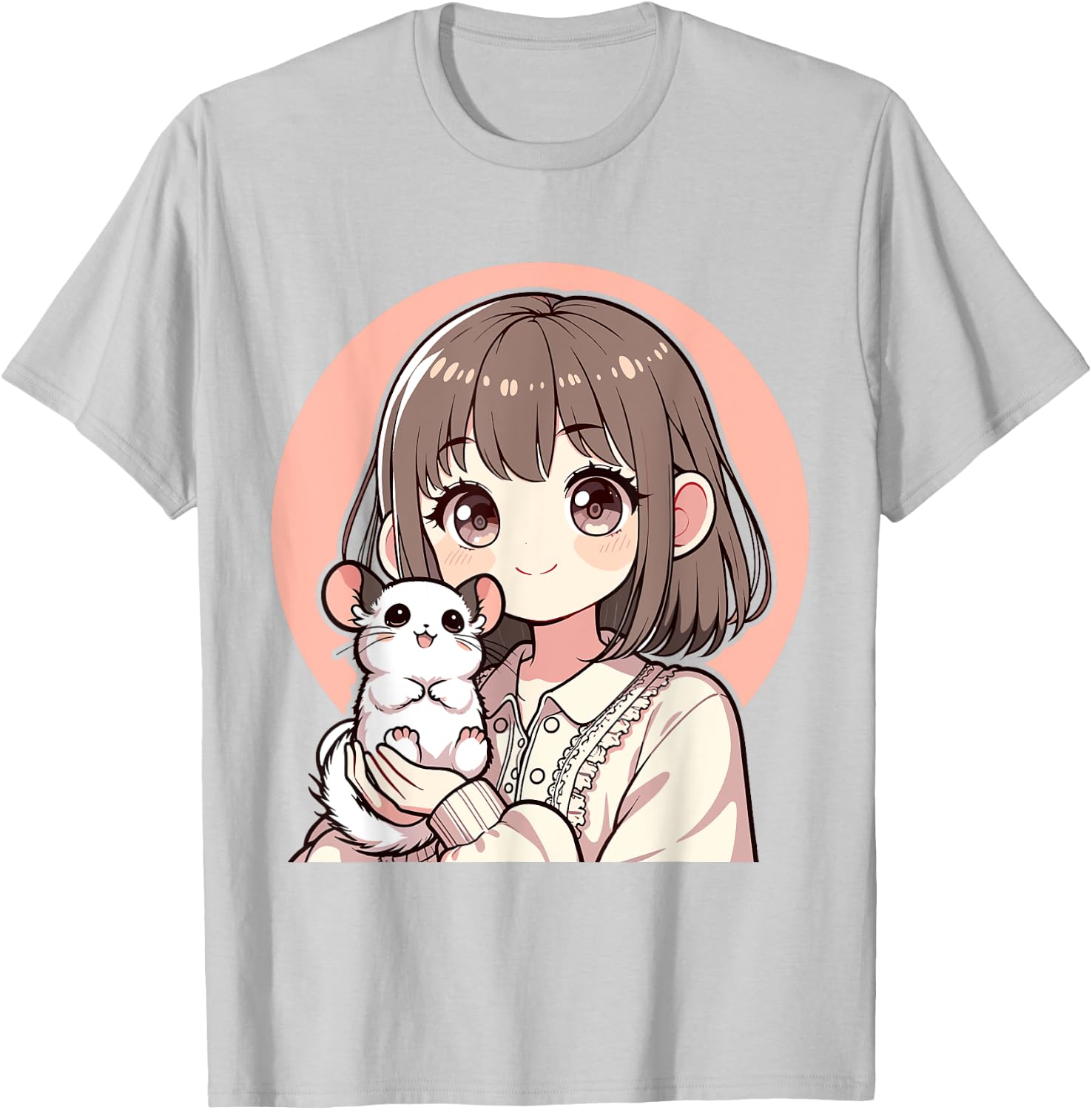 Kawaii Anime Girl with Chinchilla Pet Otaku For Girls Kids T-Shirt - T-Shirt | Ash