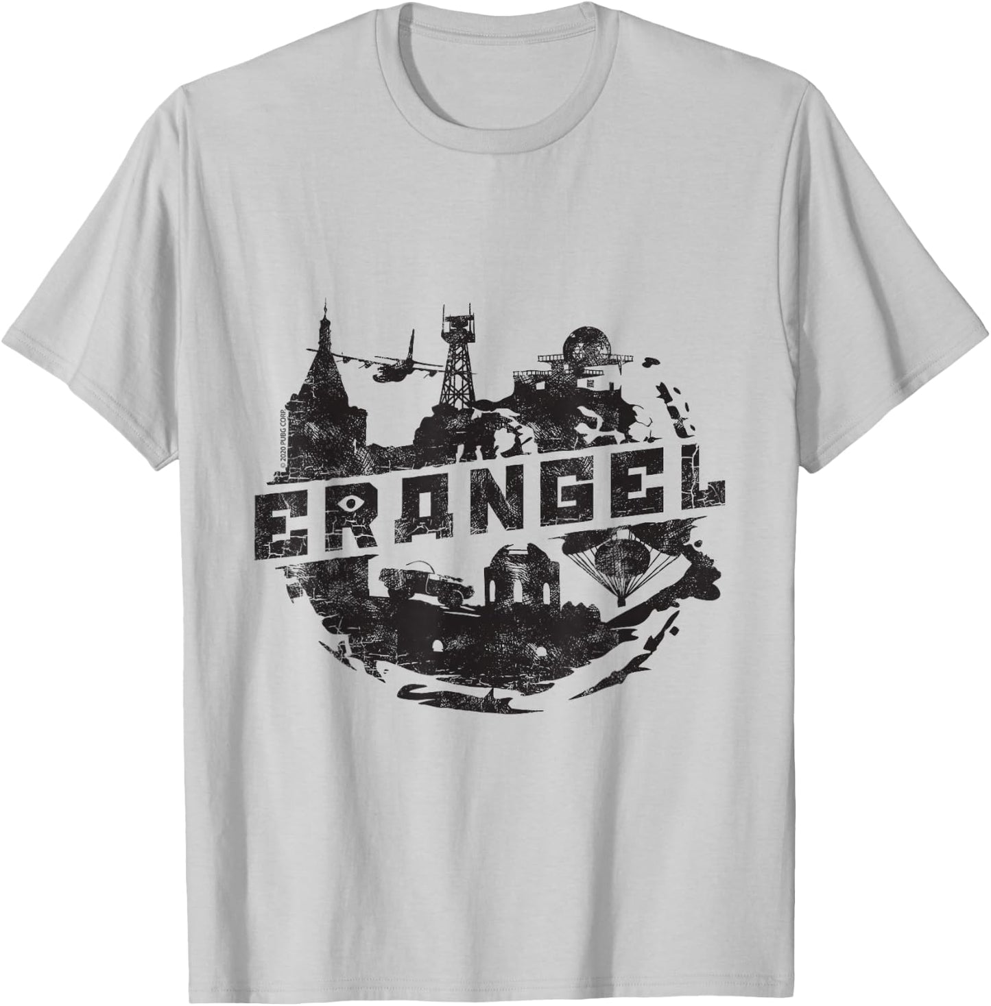 PUBG Erangel Logo - Men's Grey Cotton Polyester Blend Short Sleeve Classic Fit Collarless - Small T-Shirt - T-Shirt | Ash