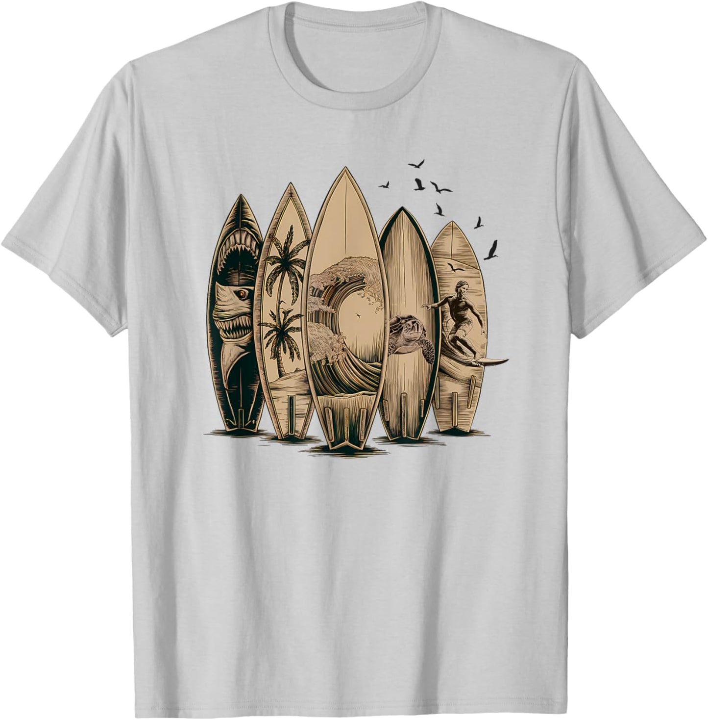Cool Surfing Tropical Surfboards Vintage Surfboarder Surfer T-Shirt - T-Shirt | Ash