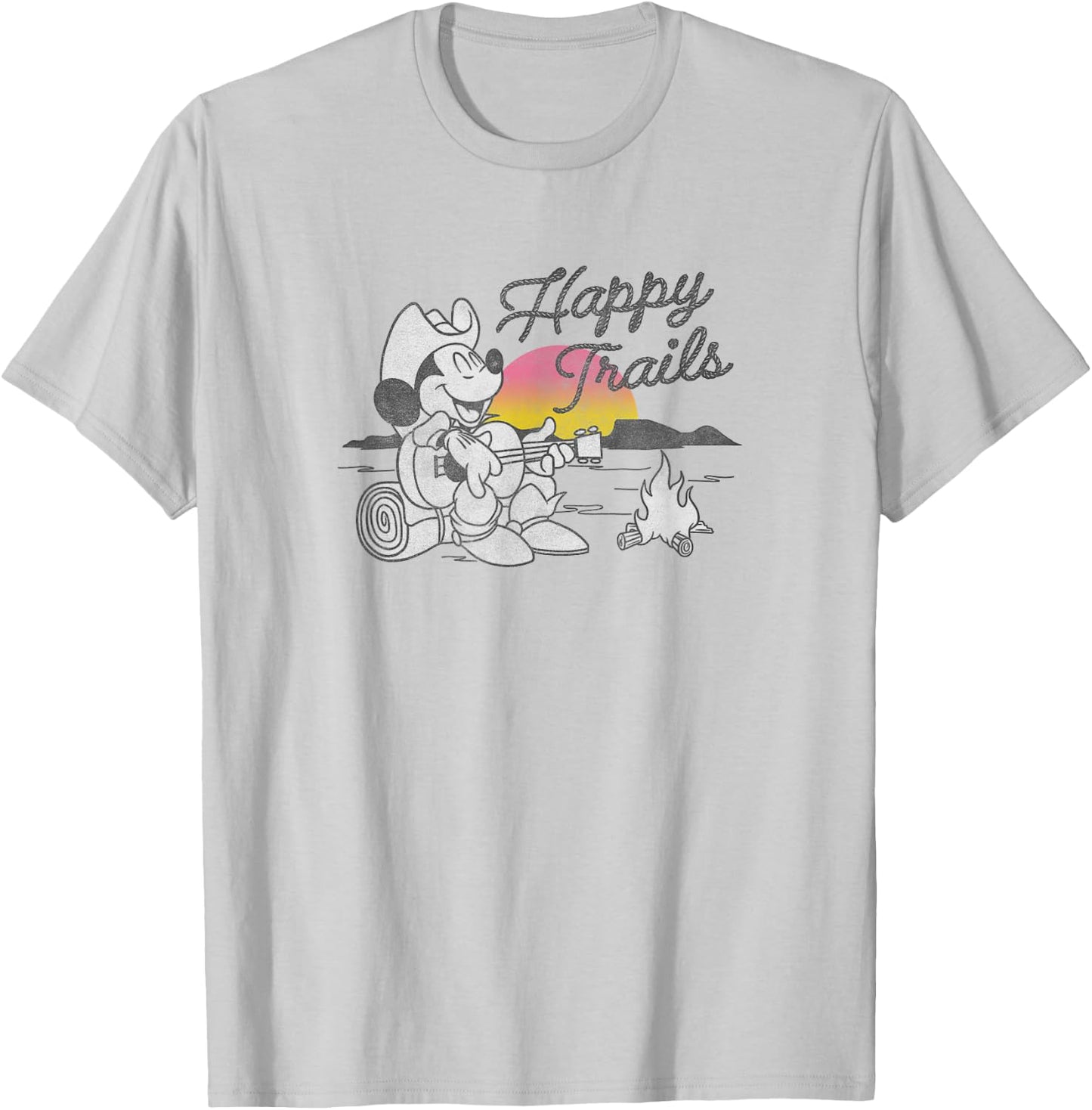 Disney Mickey Happy Trails Color Pop Sunset Camping T-Shirt - T-Shirt | Ash