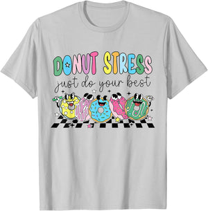 Groovy Donut Stress Just Do Your Best Retro Teacher Test Day Women T-Shirt - T-Shirt | Ash