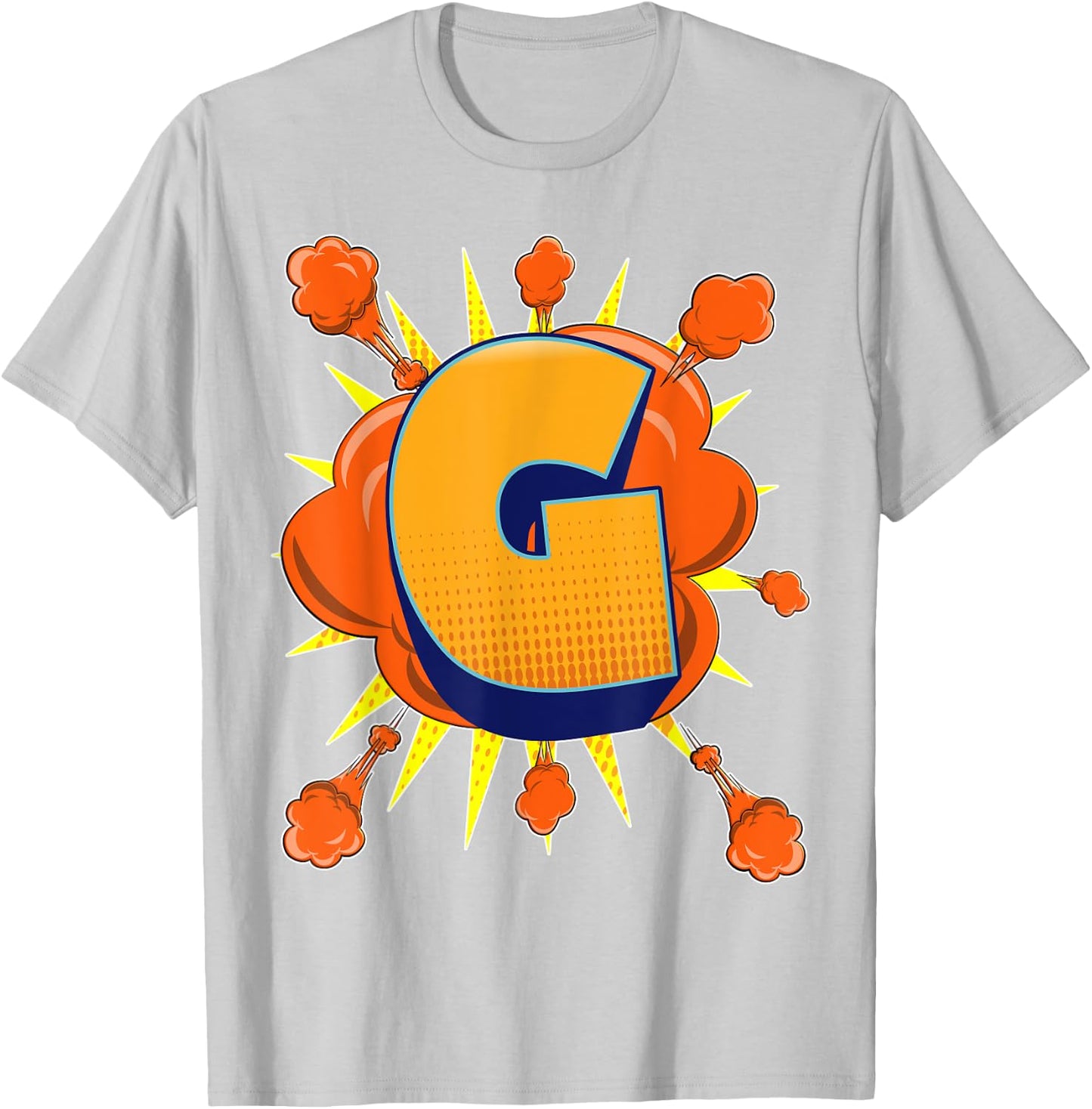 Letter G Initial Comic Book Vintage Matching Family Fun Gift T-Shirt - T-Shirt | Ash