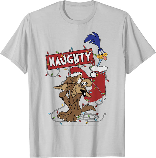Looney Tunes Christmas Wile E. Coyote & Road Runner Naughty T-Shirt - T-Shirt | Ash