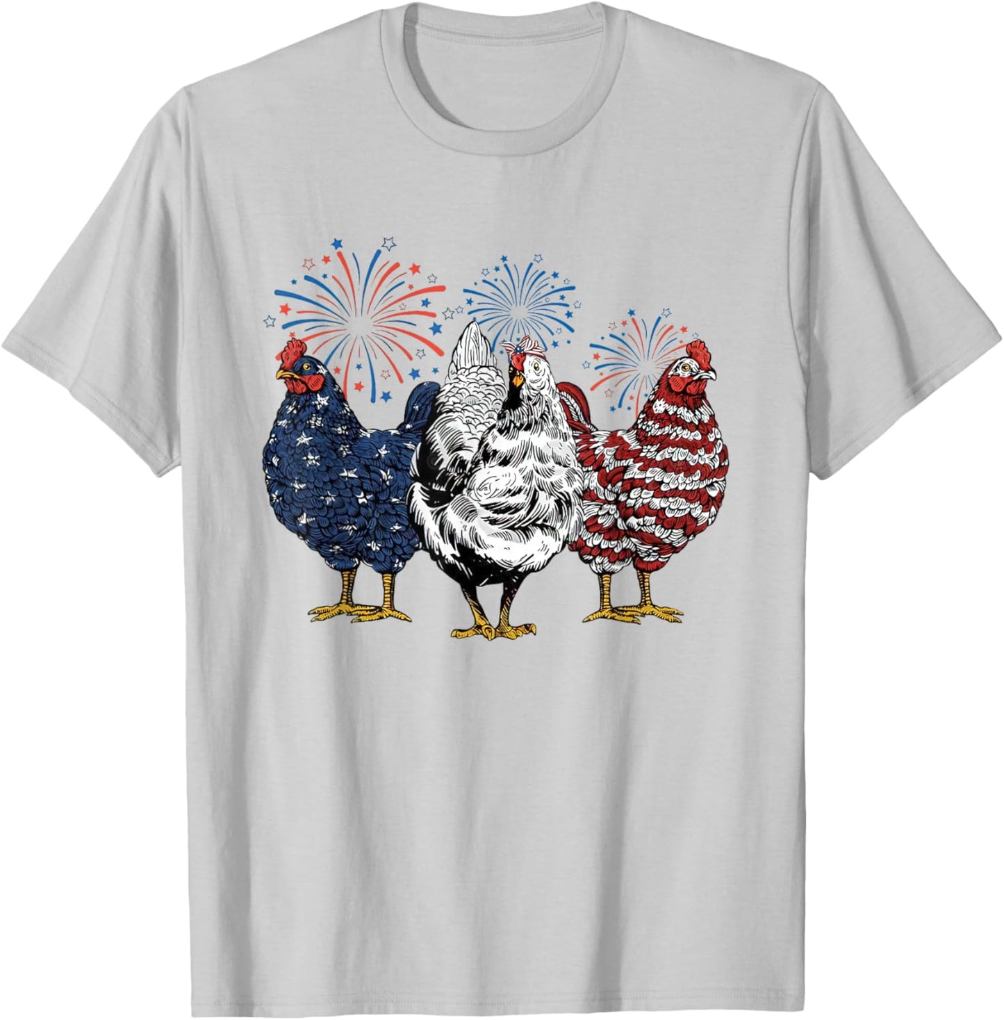 Patriotic USA Chicken Retro American 4th Of July Men Women T-Shirt - T-Shirt | Ash