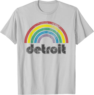 Detroit Rainbow 70's 80's Style Retro Men Women T-Shirt - T-Shirt | Ash