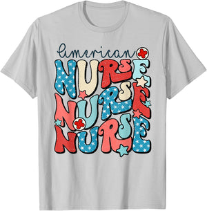 American Nurse 4th Of July Patriotic Nurse Memorial Day T-Shirt - T-Shirt | Ash