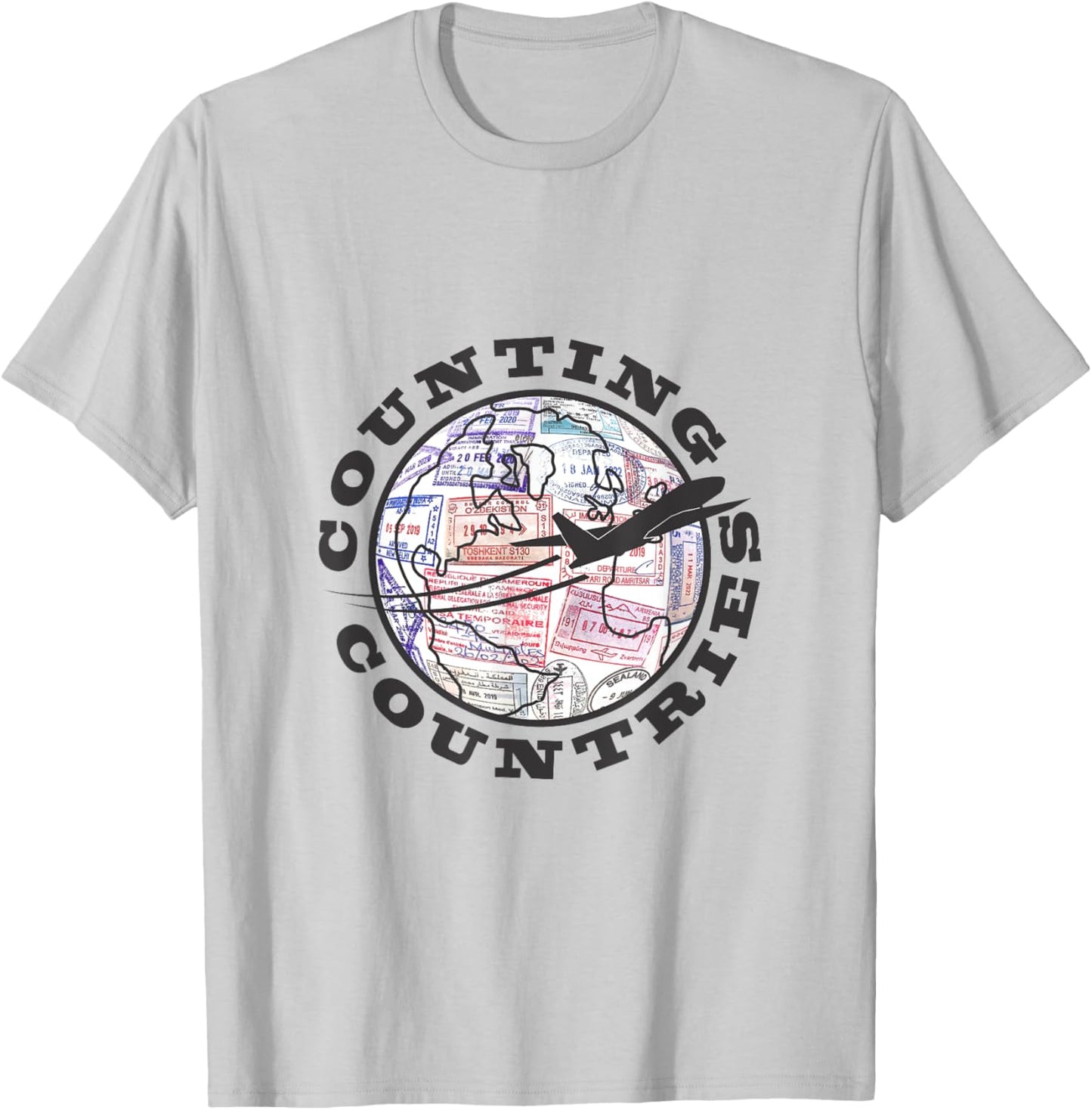Counting Countries, Front Logo, Black Airplane T-Shirt - T-Shirt | Ash
