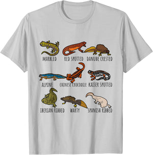 Cute Types Of Newts Salamander Species Chart For Newt Lovers T-Shirt - T-Shirt | Ash