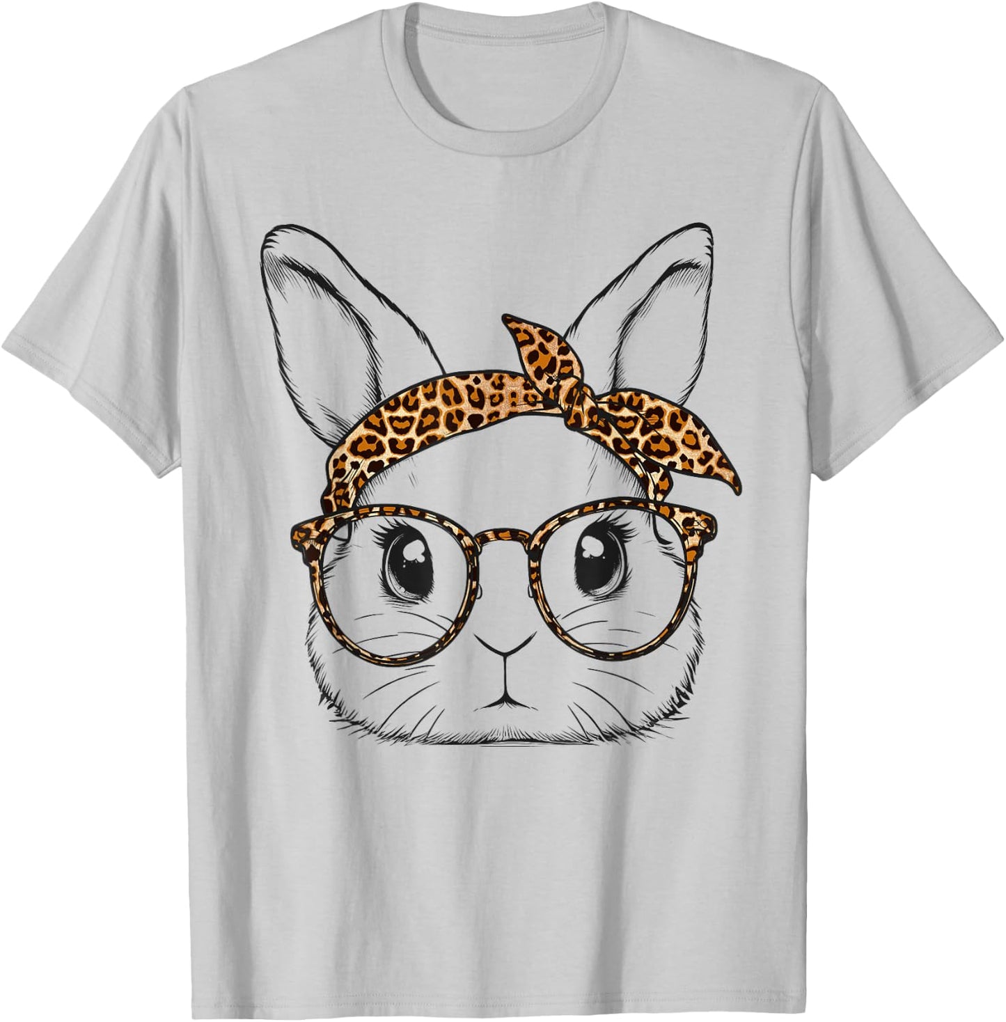 Cute Bunny Rabbit Face Leopard Glasses Girl Happy Easter Day T-Shirt - T-Shirt | Ash
