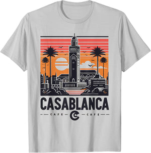 Vintage Casablanca Skyline Cafe T-Shirt - T-Shirt | Ash