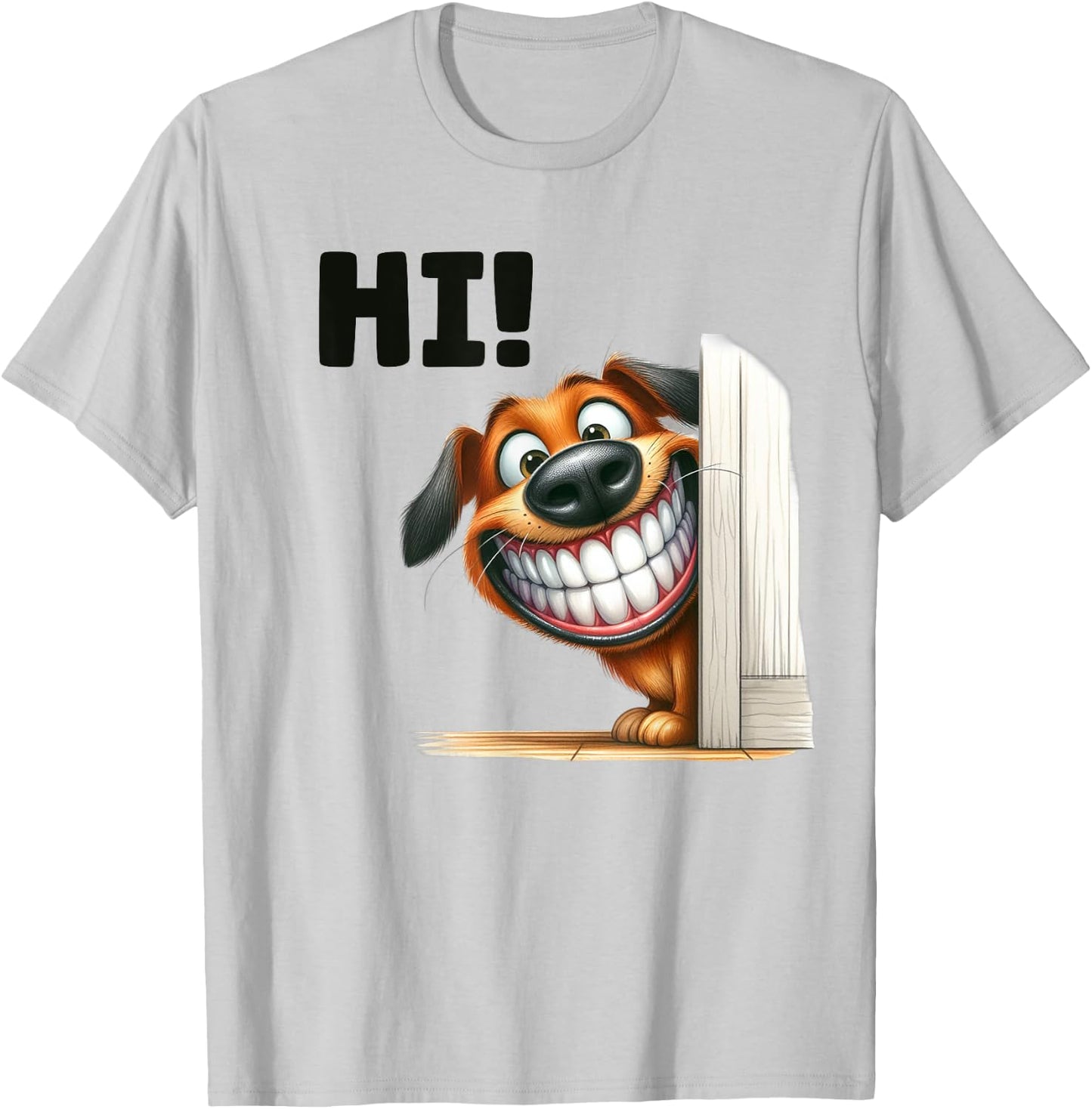 Funny Dog Peeking Smile Laughing Humor Big Teeth Pet Hi Men Women Kids T-Shirt - T-Shirt | Ash