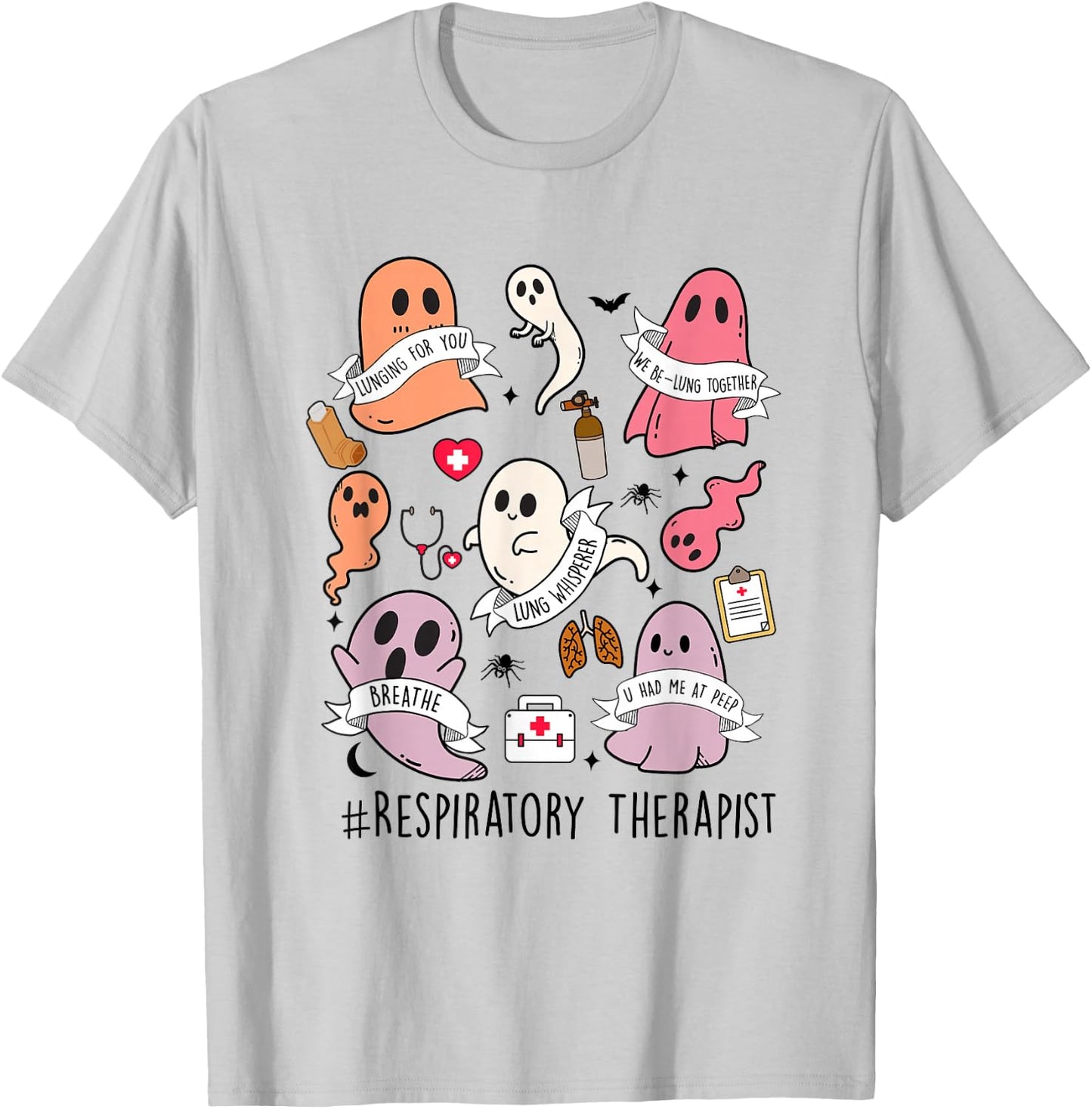 Respiratory Therapist Halloween ghost RT Respiratory Therapy T-Shirt - T-Shirt | Ash