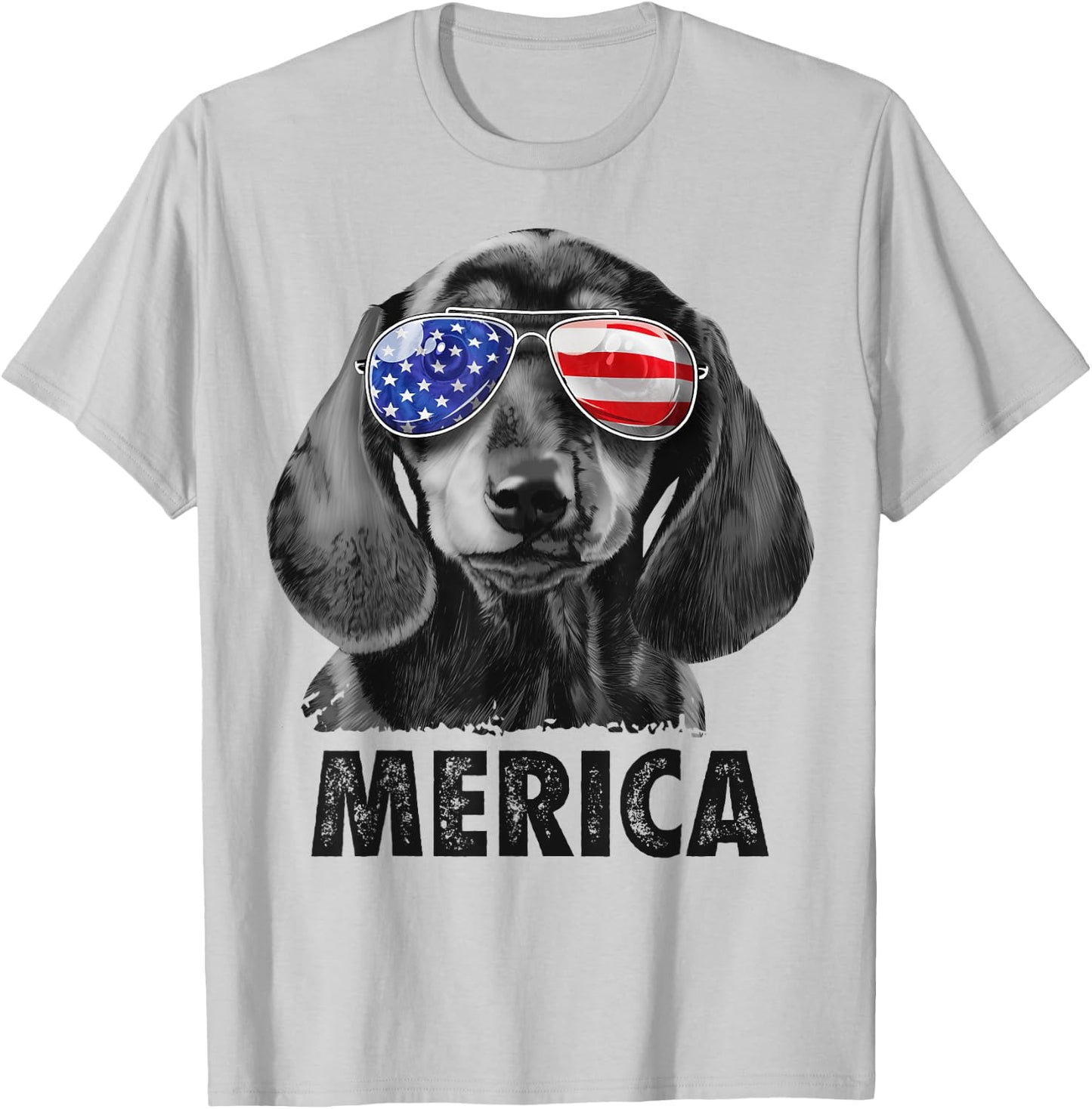 Dachshund 4th of July Merica Men American Flag Sunglasses T-Shirt - T-Shirt | Ash
