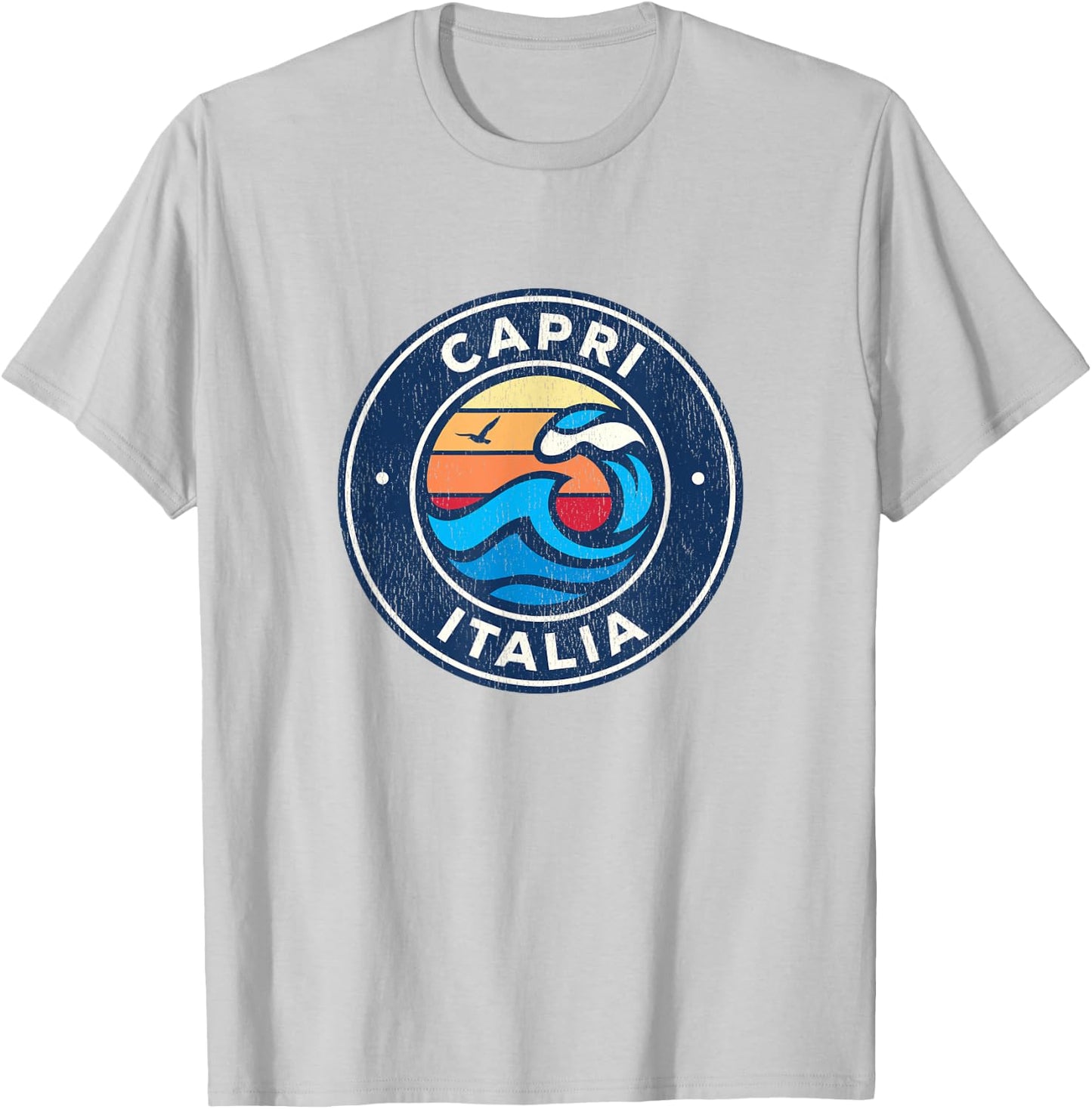 Capri Italy Vintage Nautical Waves Design T-Shirt - T-Shirt | Ash