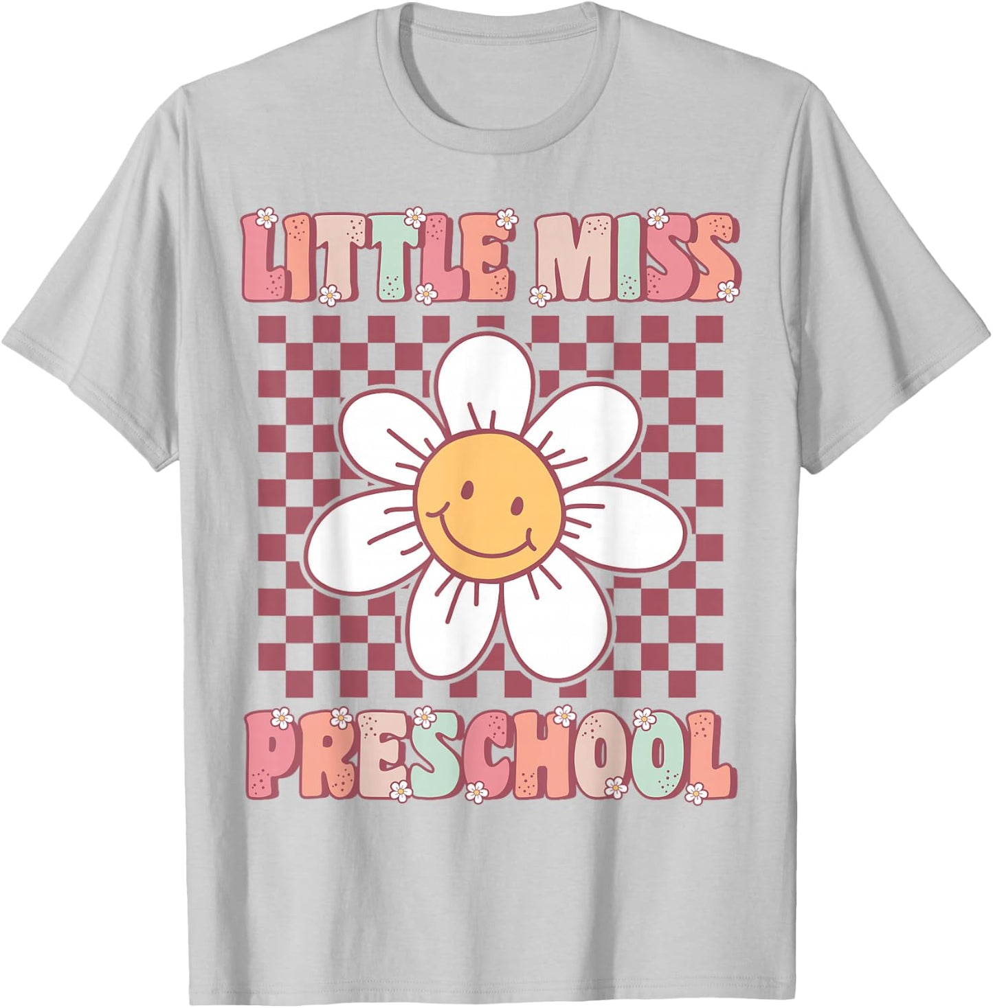 Little Miss Preschool Retro Cute Groovy First Day of Pre-K T-Shirt - T-Shirt | Ash