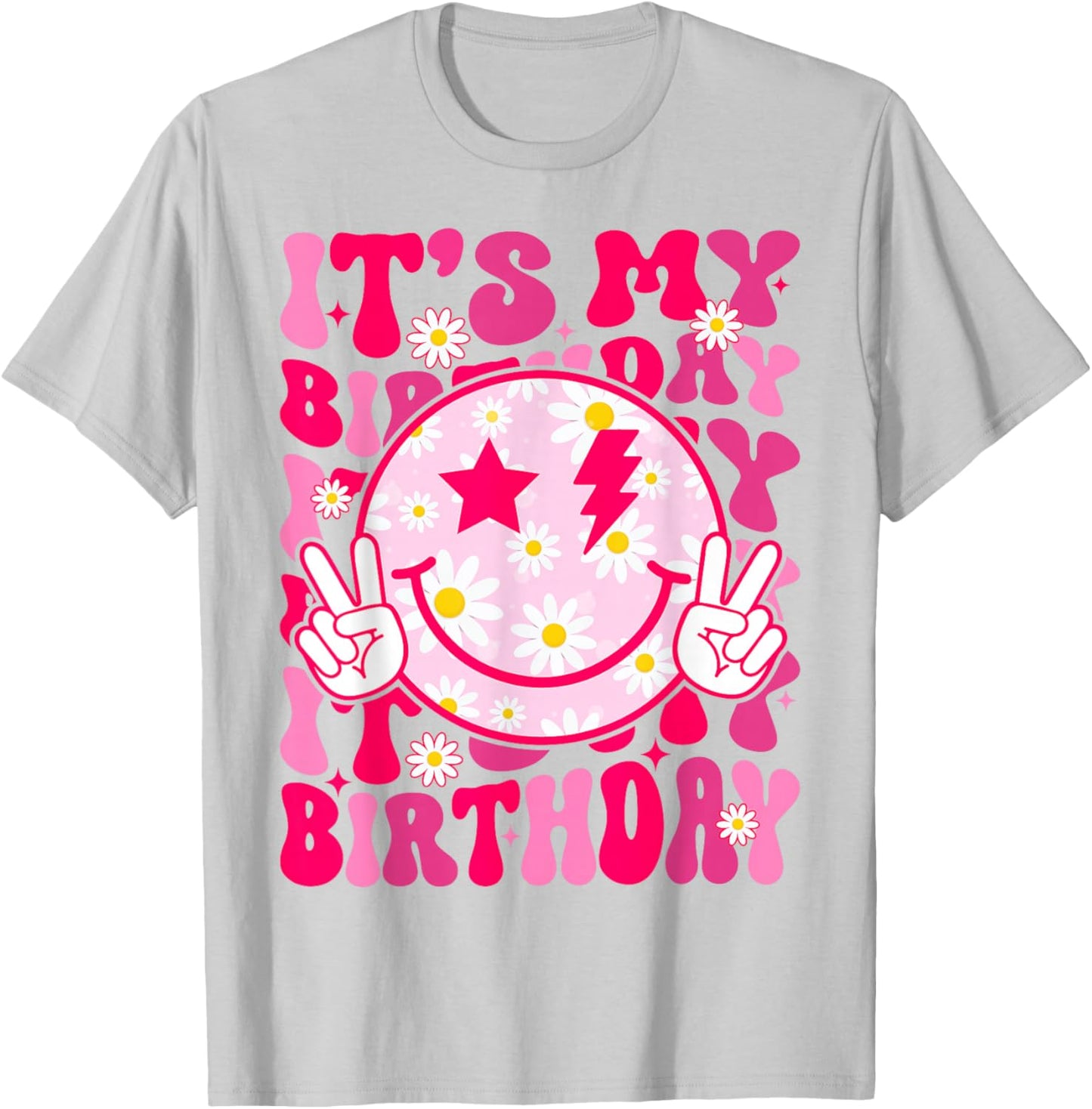 Groovy It's My Birthday Women Teens Girls Preppy Smile Face T-Shirt - T-Shirt | Ash