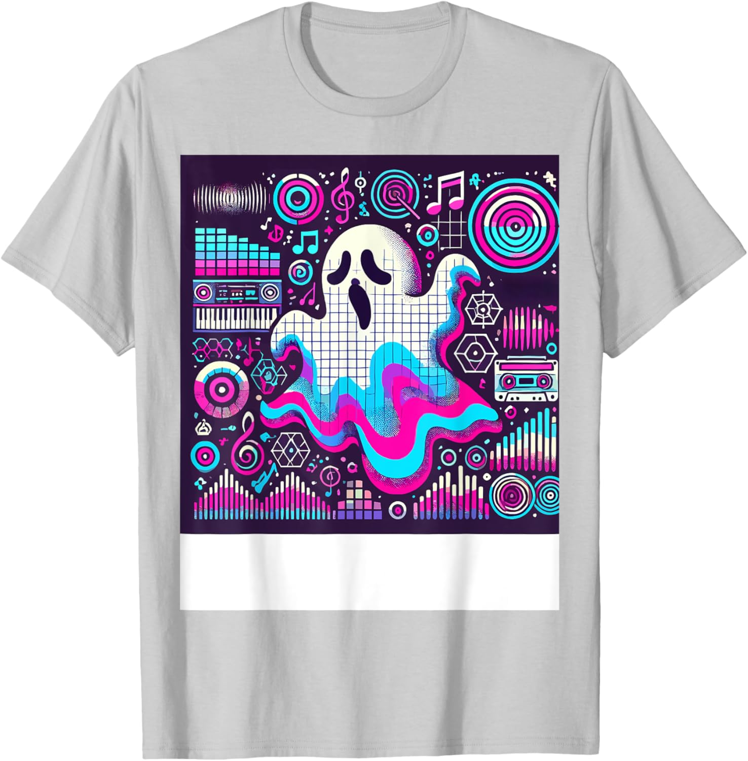 Ghost Trippy Vaporwave Halloween Techno Rave EDM Music Party T-Shirt - T-Shirt | Ash