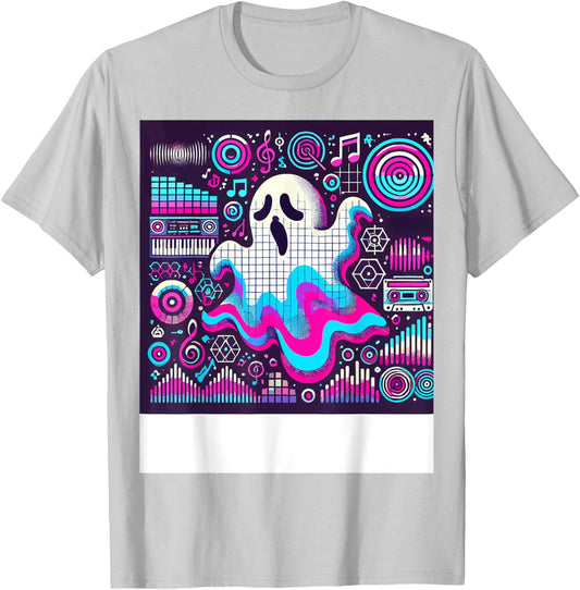 Ghost Trippy Vaporwave Halloween Techno Rave EDM Music Party T-Shirt - T-Shirt | Ash