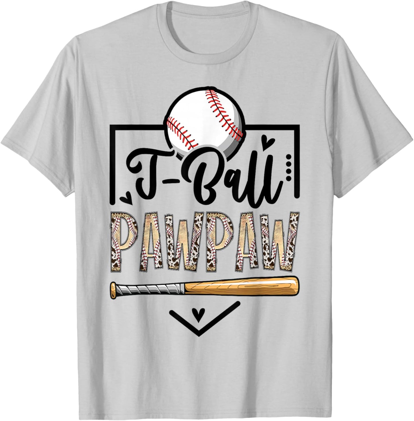 T-Ball Pawpaw Leopard Funny Ball Game Day T-Shirt - T-Shirt | Ash