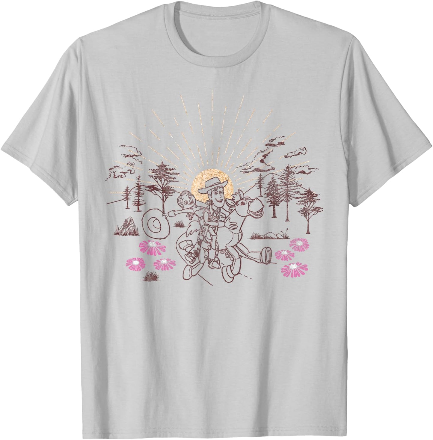 Disney Pixar Toy Story Woody Jessie Bullseye Line Art T-Shirt - T-Shirt | Ash