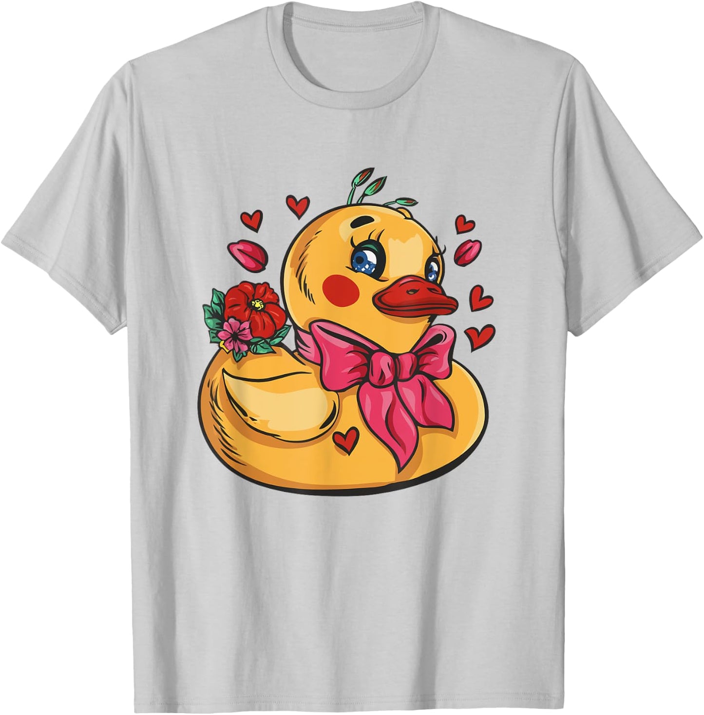 Rubber Duck Hearts Flowers Valentine's Day T-Shirt - T-Shirt | Ash