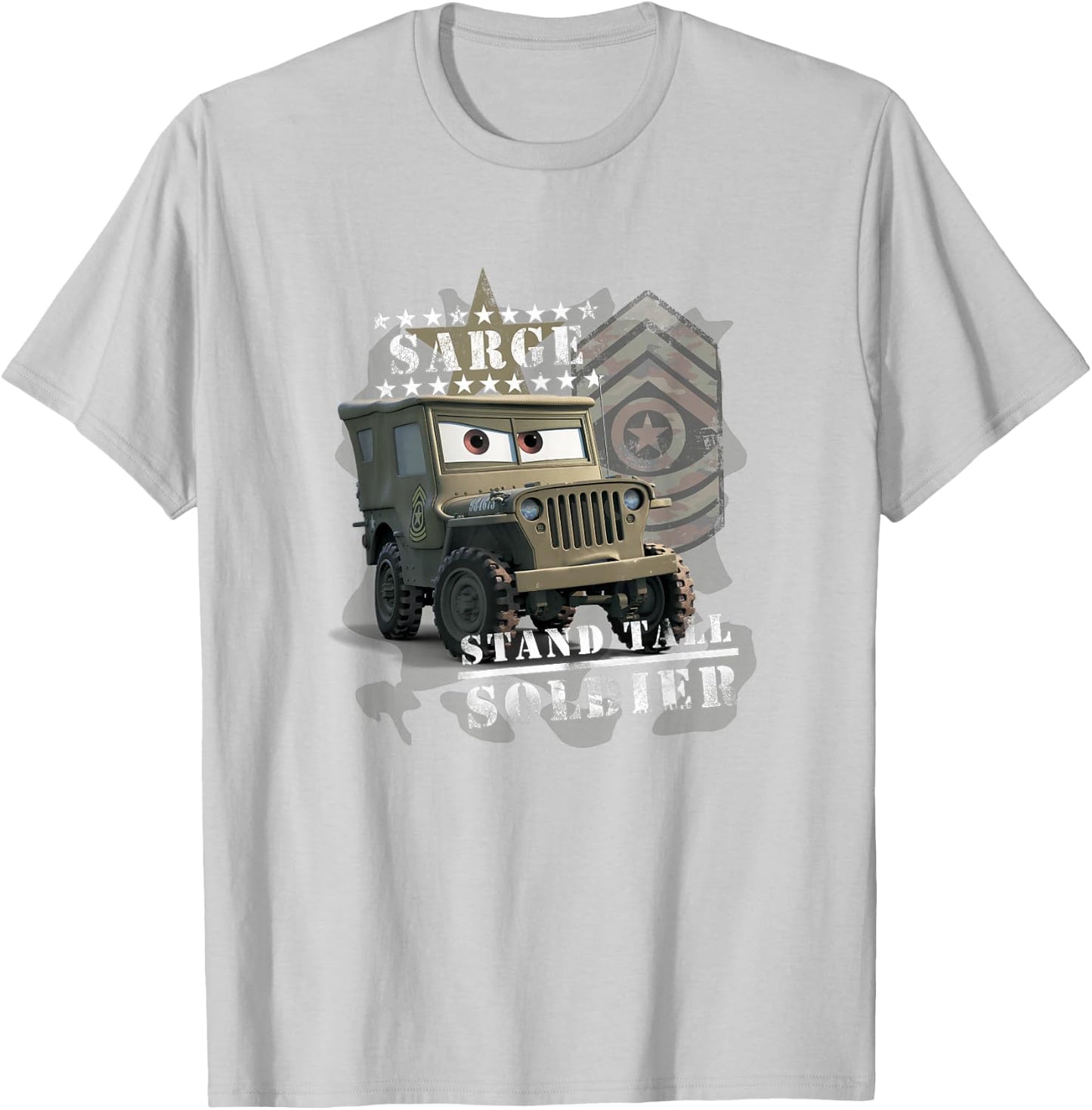 Disney Pixar Cars Sarge Stand Tall Soldier Vintage Shot T-Shirt - T-Shirt | Ash