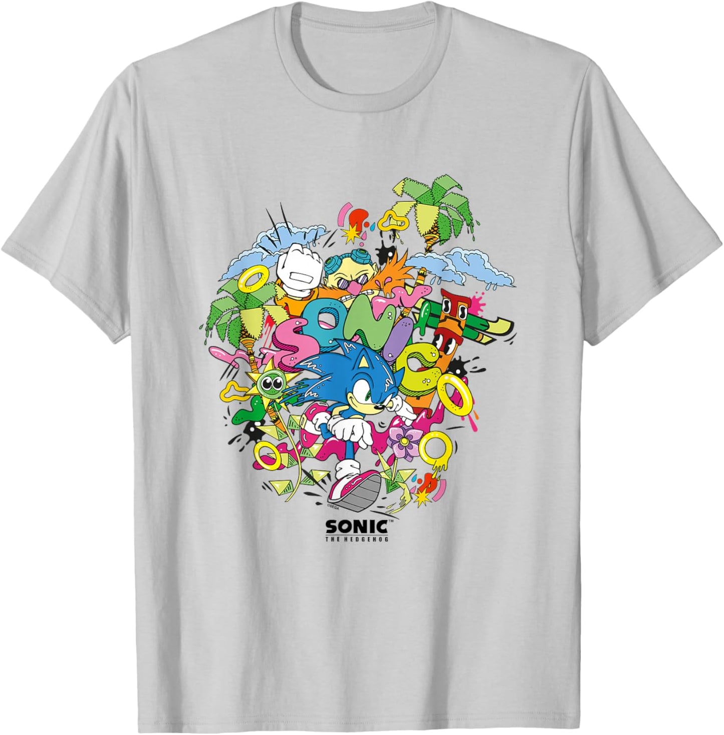 Sonic The Hedgehog Ruining Eggman's Plan Colorful Collage T-Shirt - T-Shirt | Ash